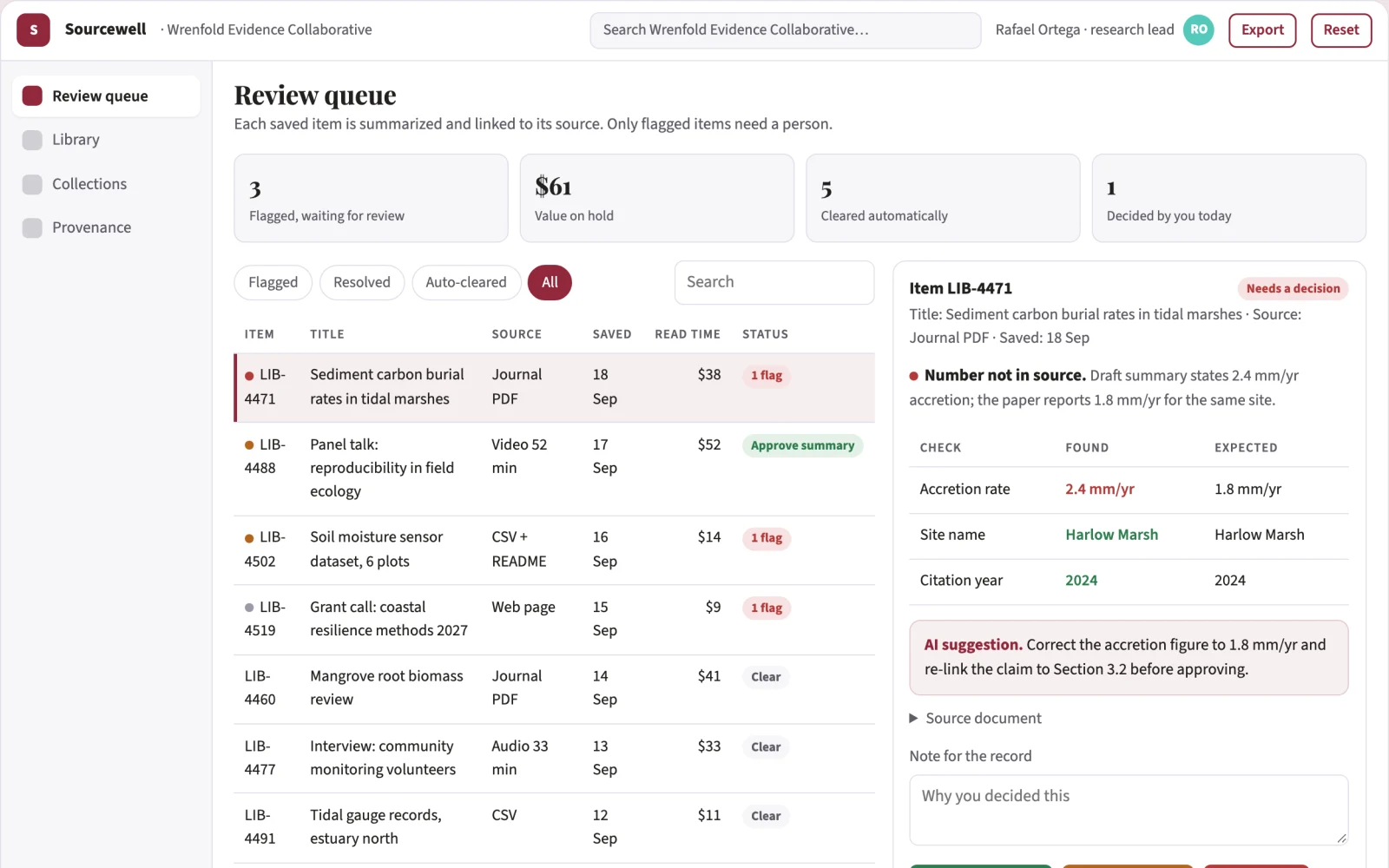 Screenshot of the Searchable research library and data stewardship console interactive demo