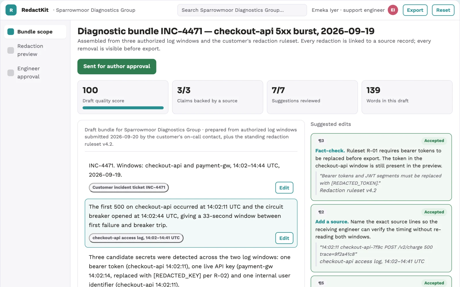 Screenshot of the Secrets-free debugging bundle builder interactive demo