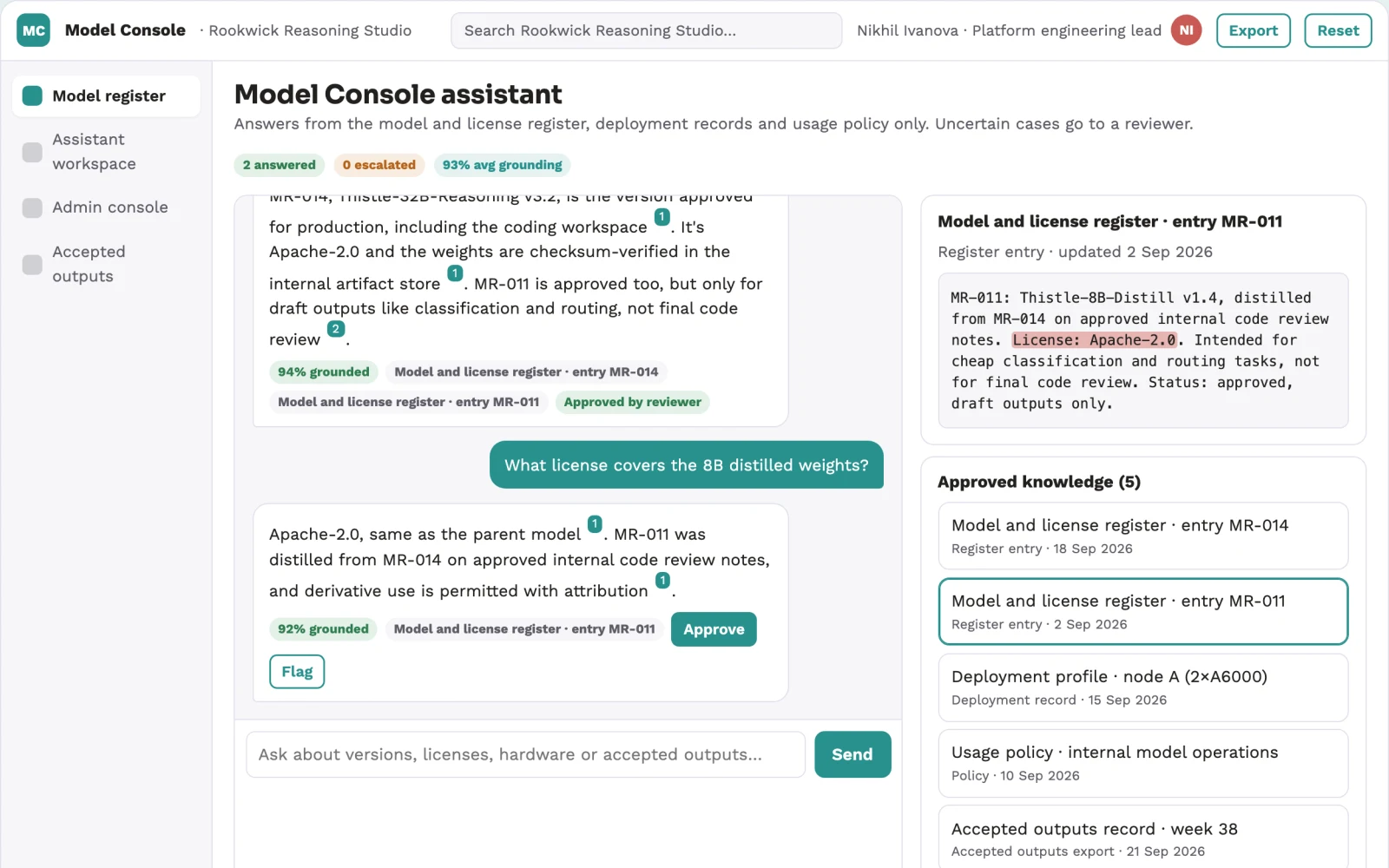 Screenshot of the Self-hosted reasoning model operations console interactive demo