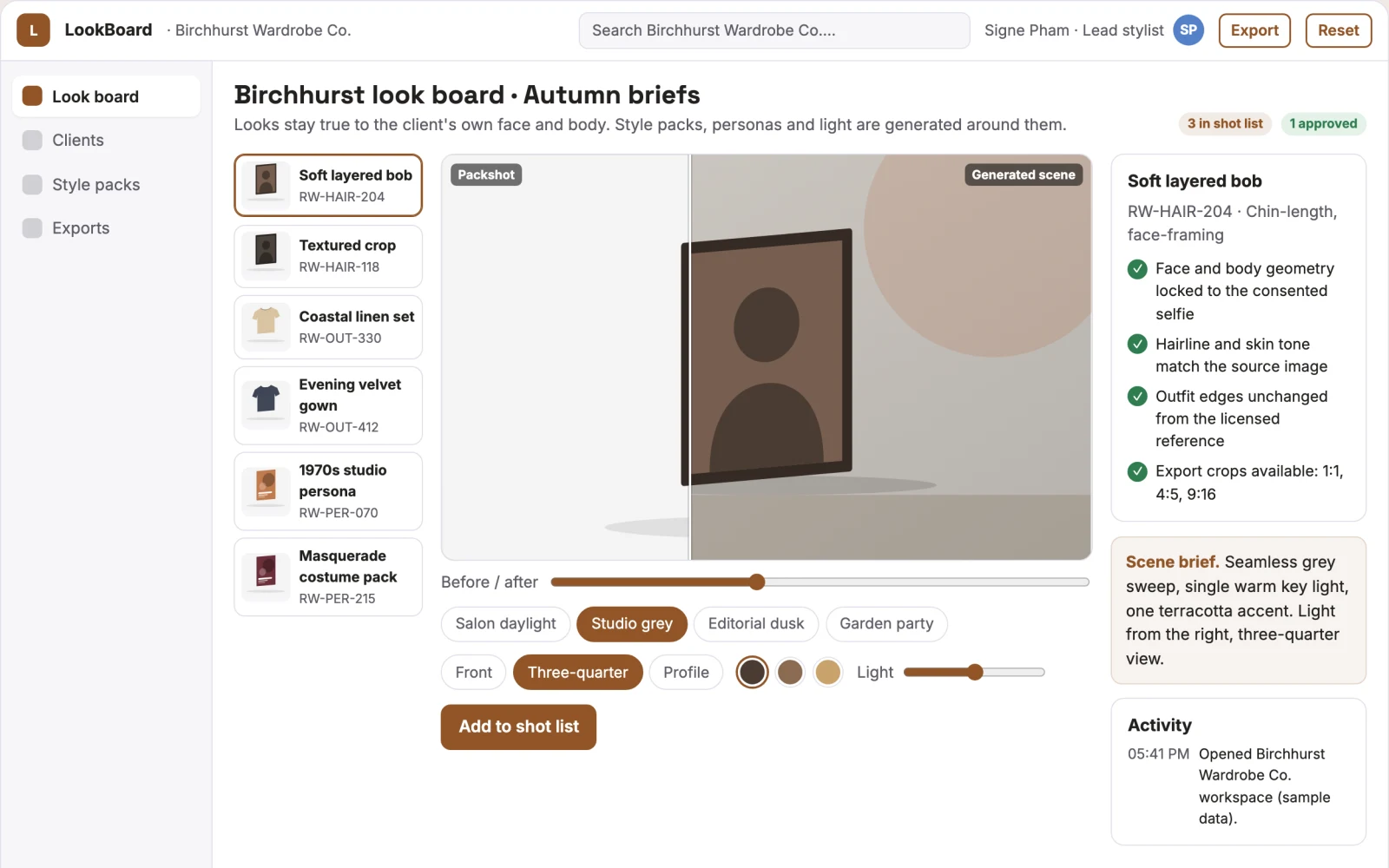 Screenshot of the Selfie-to-look preview and style studio interactive demo