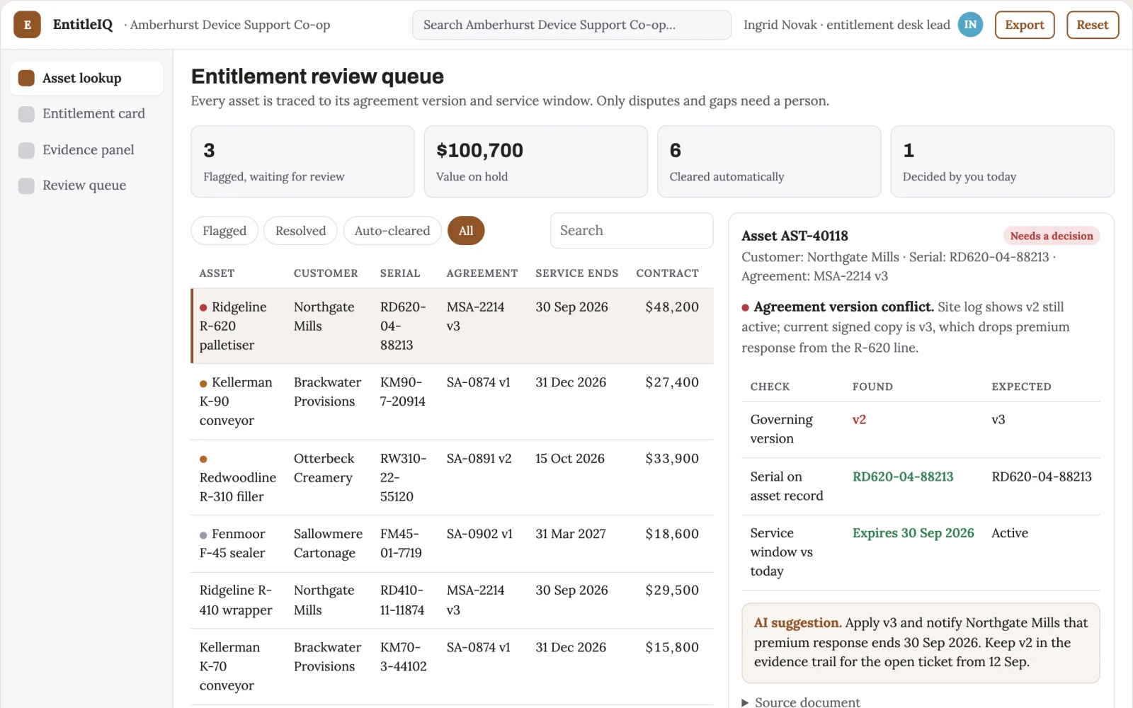 Screenshot of the Service entitlement lookup desk interactive demo