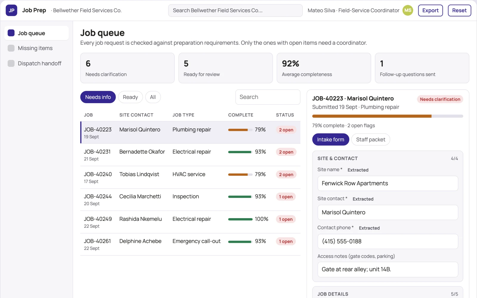 Screenshot of the Service job preparation pack interactive demo