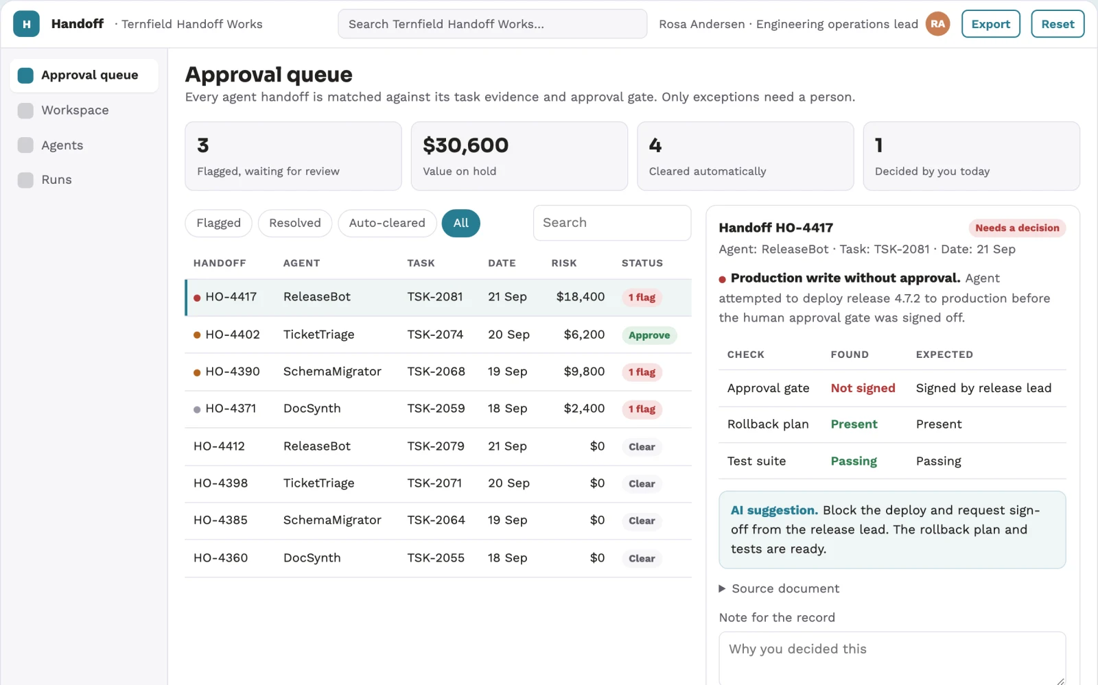 Screenshot of the Shared human-agent workspace coordination portal interactive demo