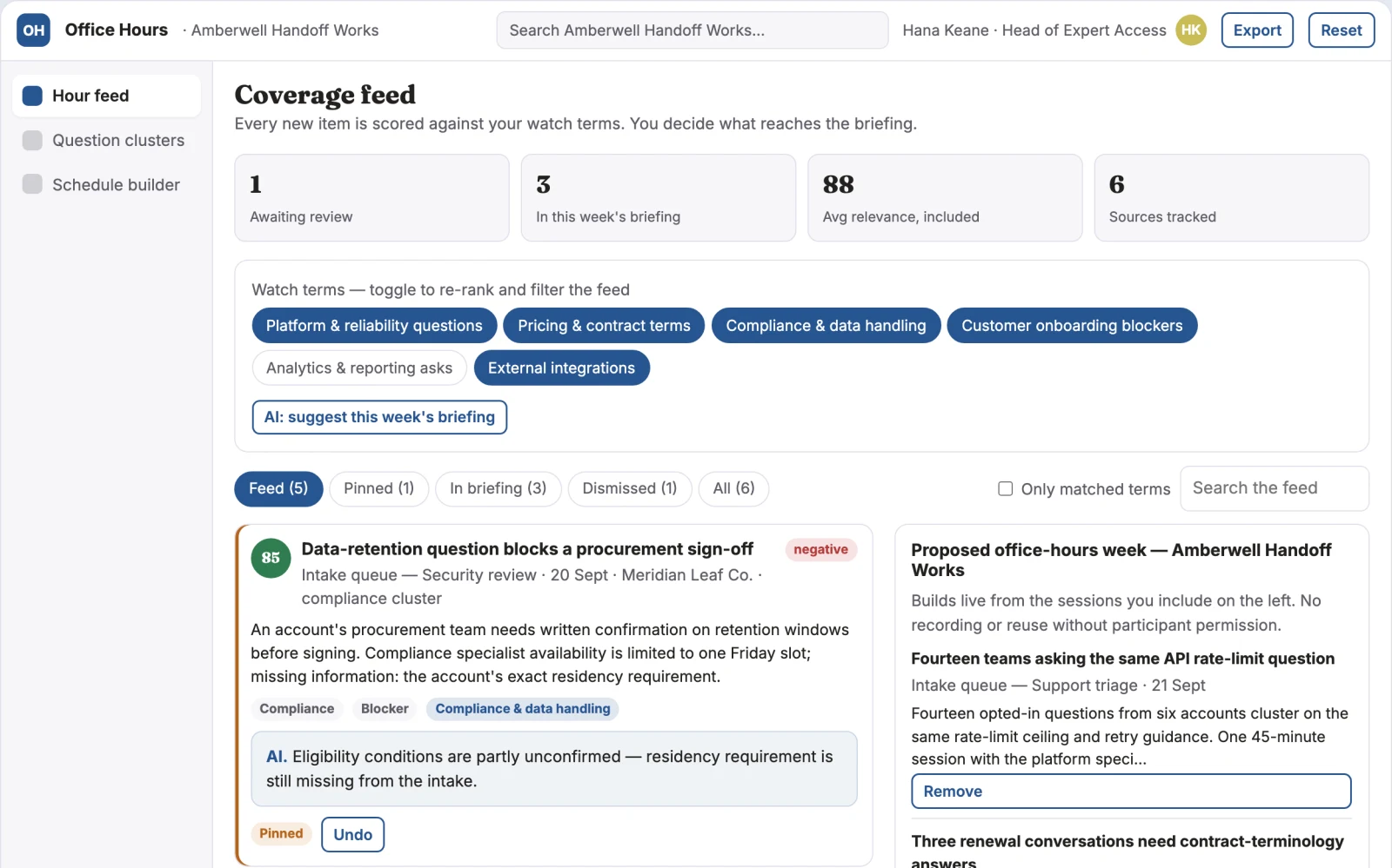 Screenshot of the Shared specialist office-hours broker interactive demo