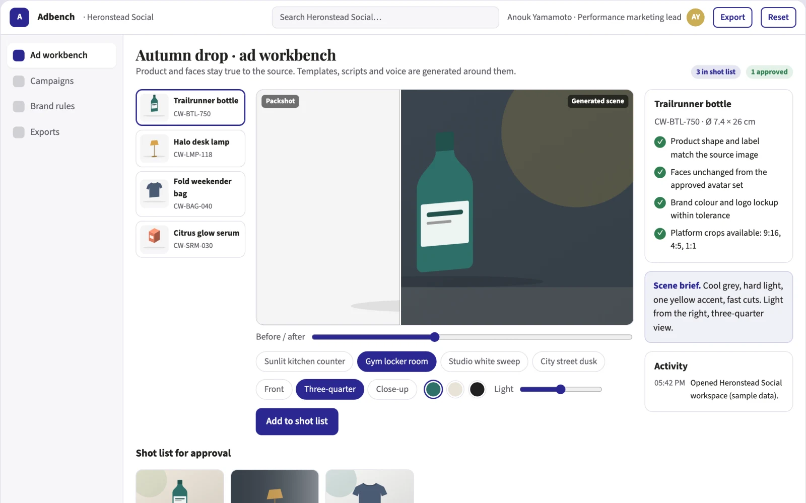 Screenshot of the Short-form social video ad production workbench interactive demo