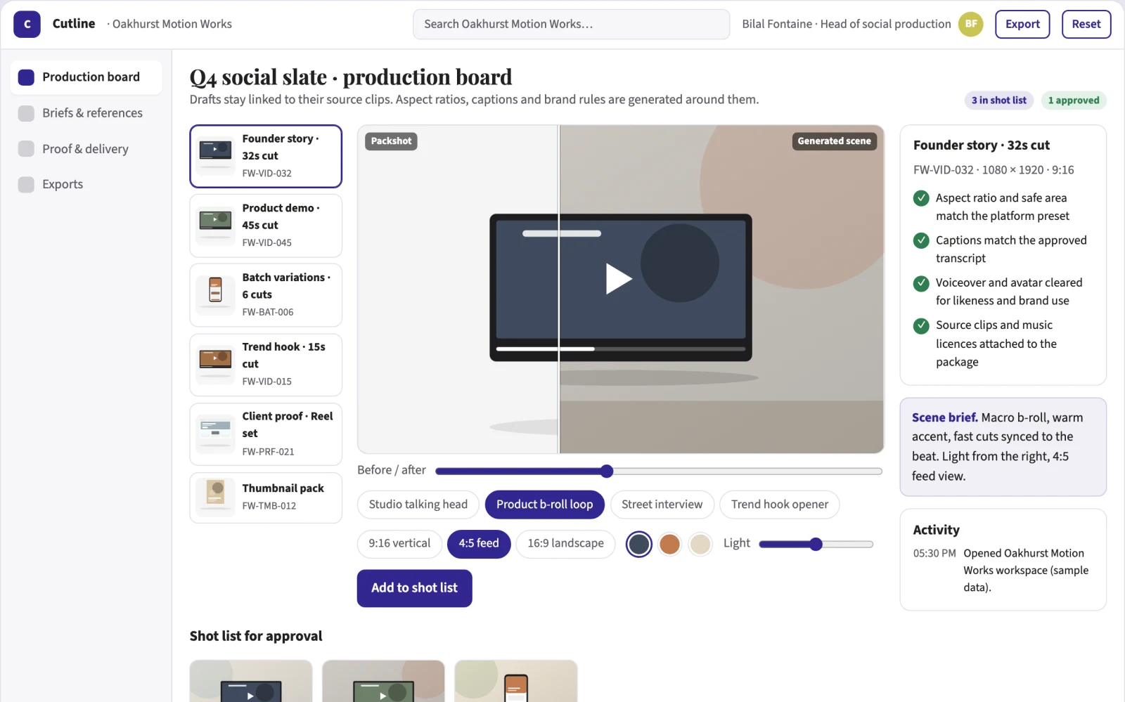 Screenshot of the Short-form social video production workbench interactive demo
