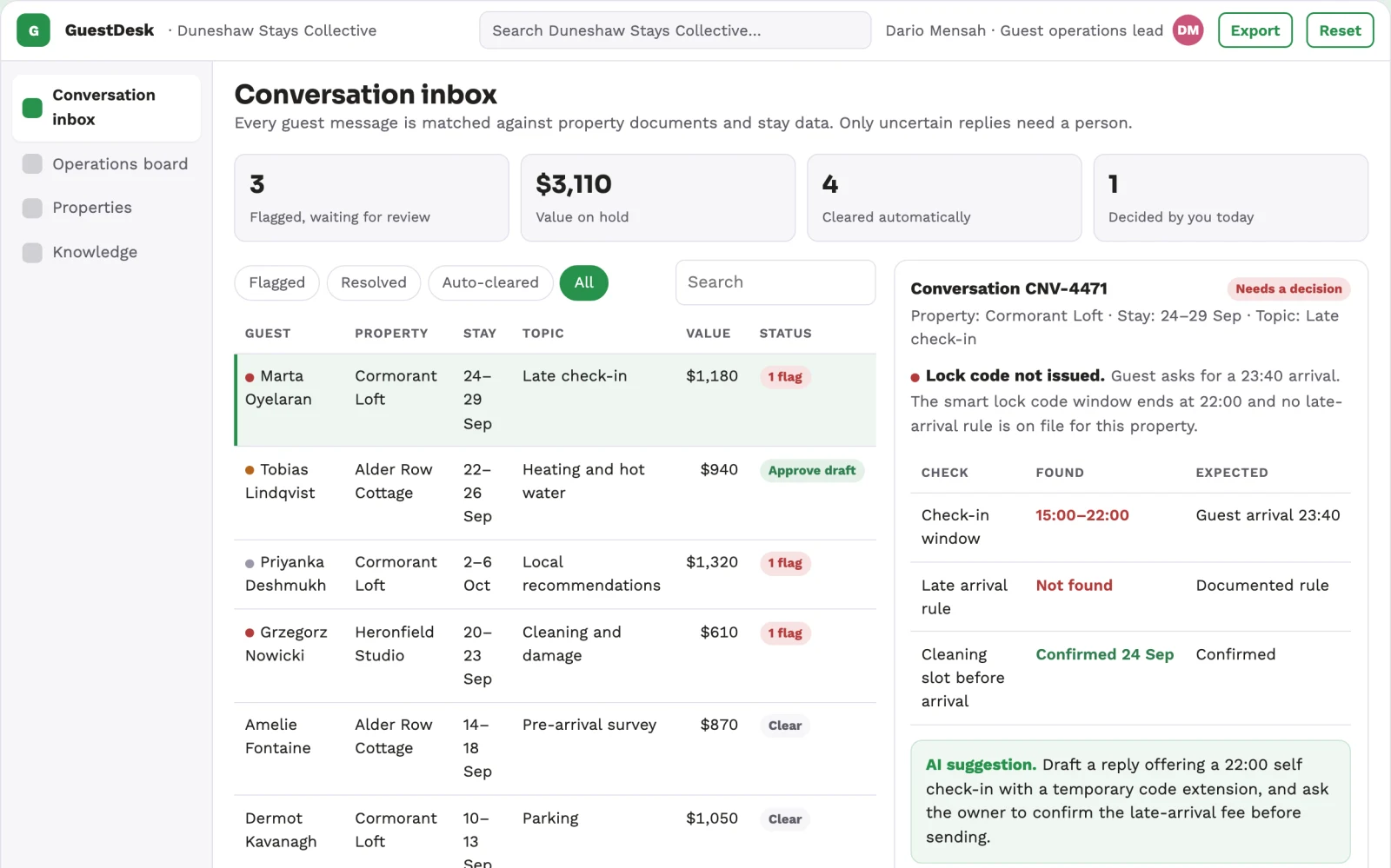 Screenshot of the Short-term rental guest communication and operations portal interactive demo