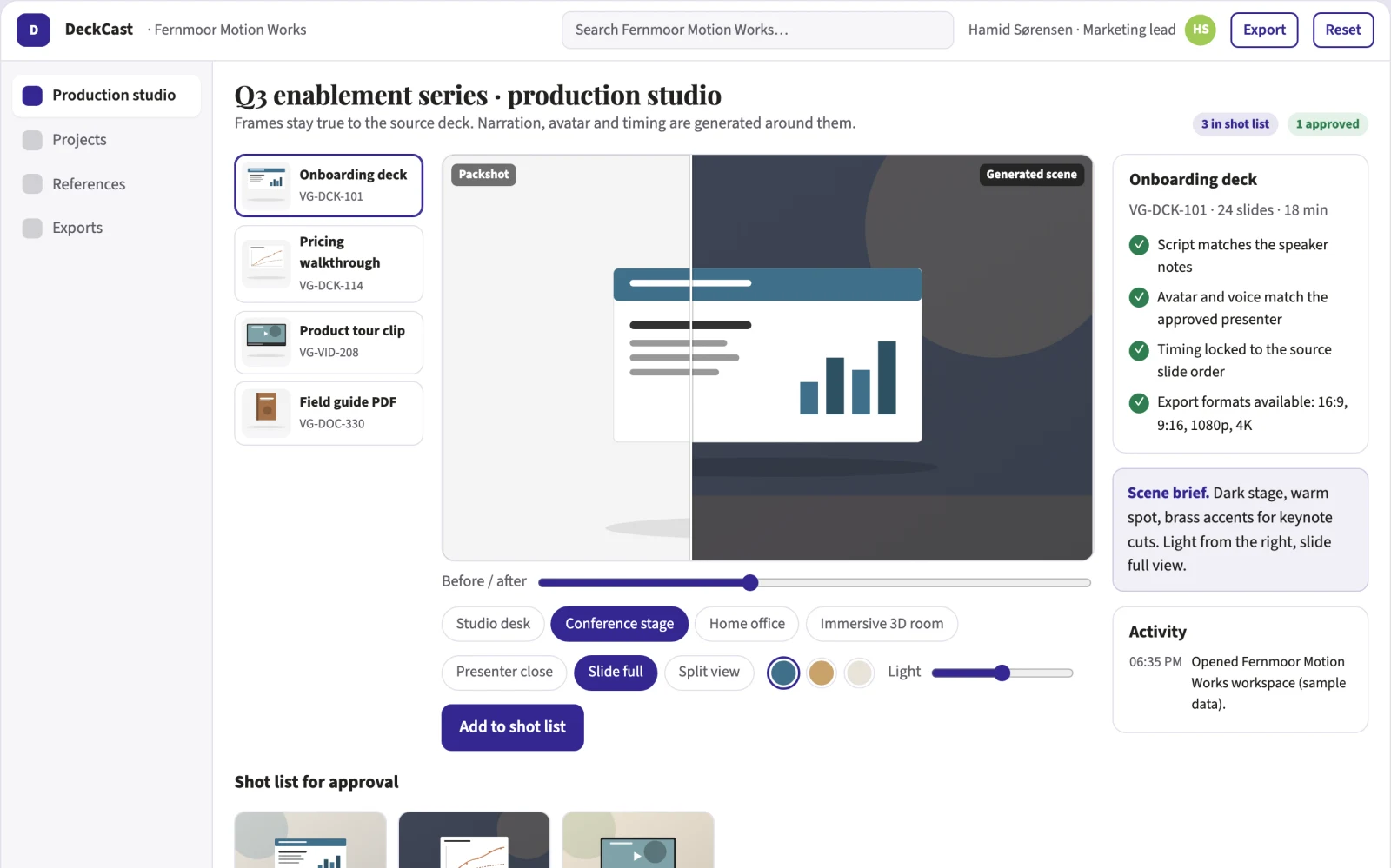 Screenshot of the Slide-to-video presentation production workbench interactive demo