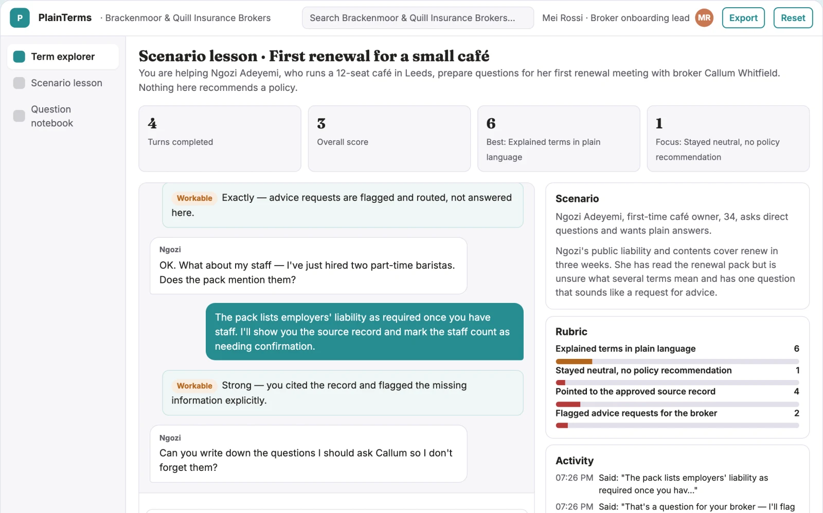 Screenshot of the Small-business insurance vocabulary portal interactive demo