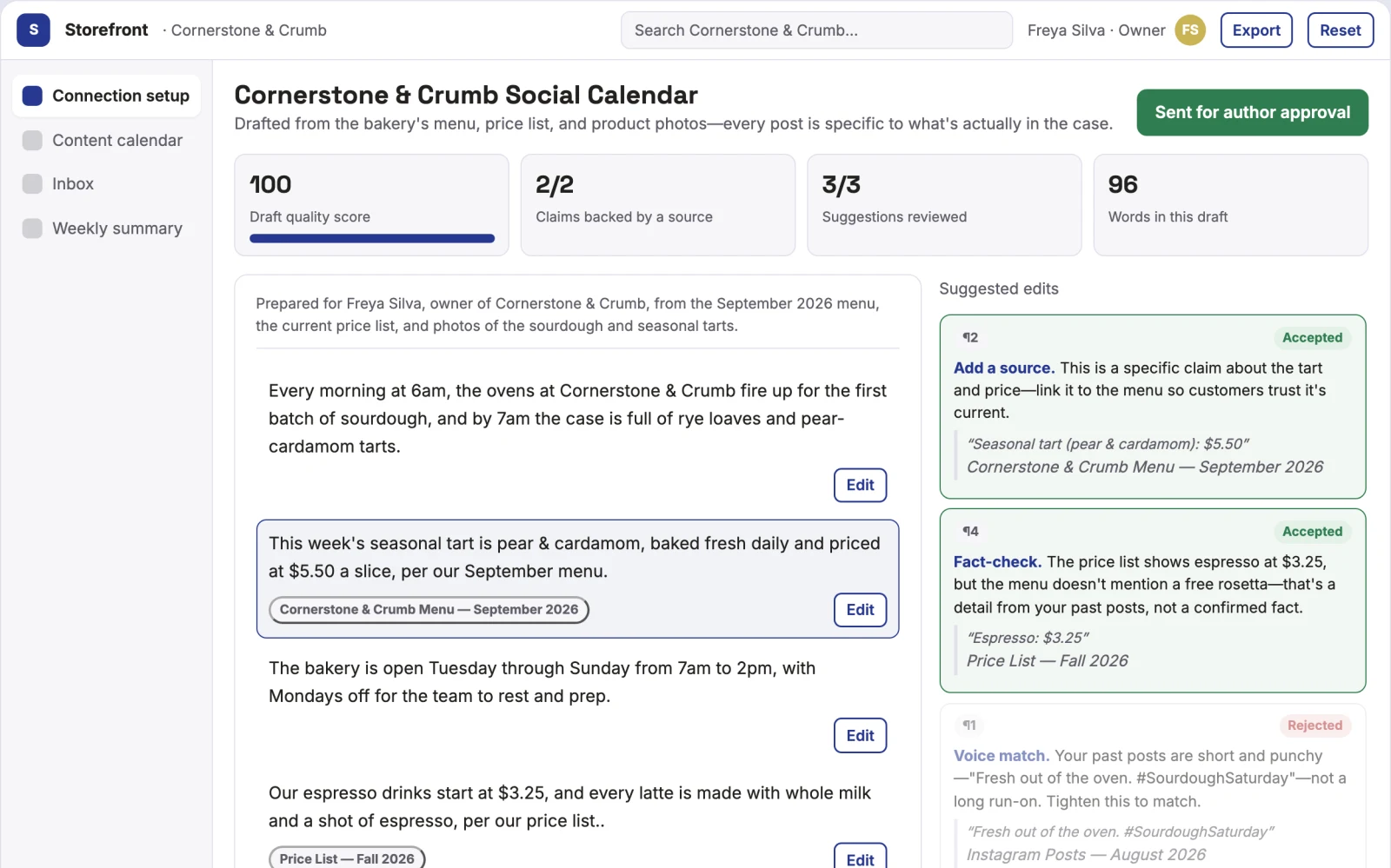 Demo screen of Local Shop Social Agent