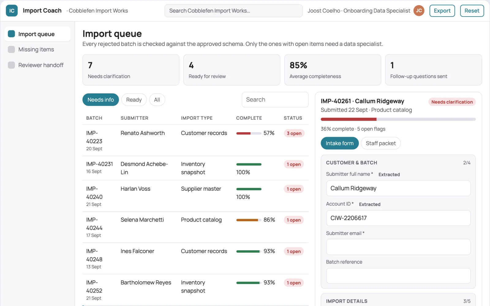 Screenshot of the Software import error repair coach interactive demo