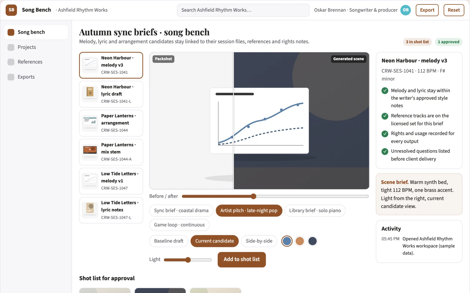 Screenshot of the Song idea and lyric generation workbench interactive demo