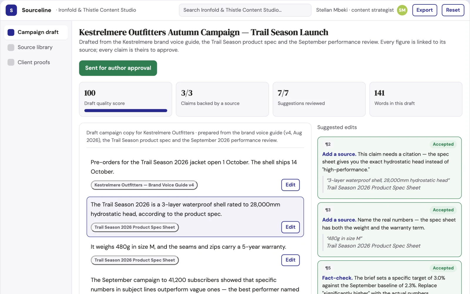 Screenshot of the Source-based content and campaign workspace interactive demo