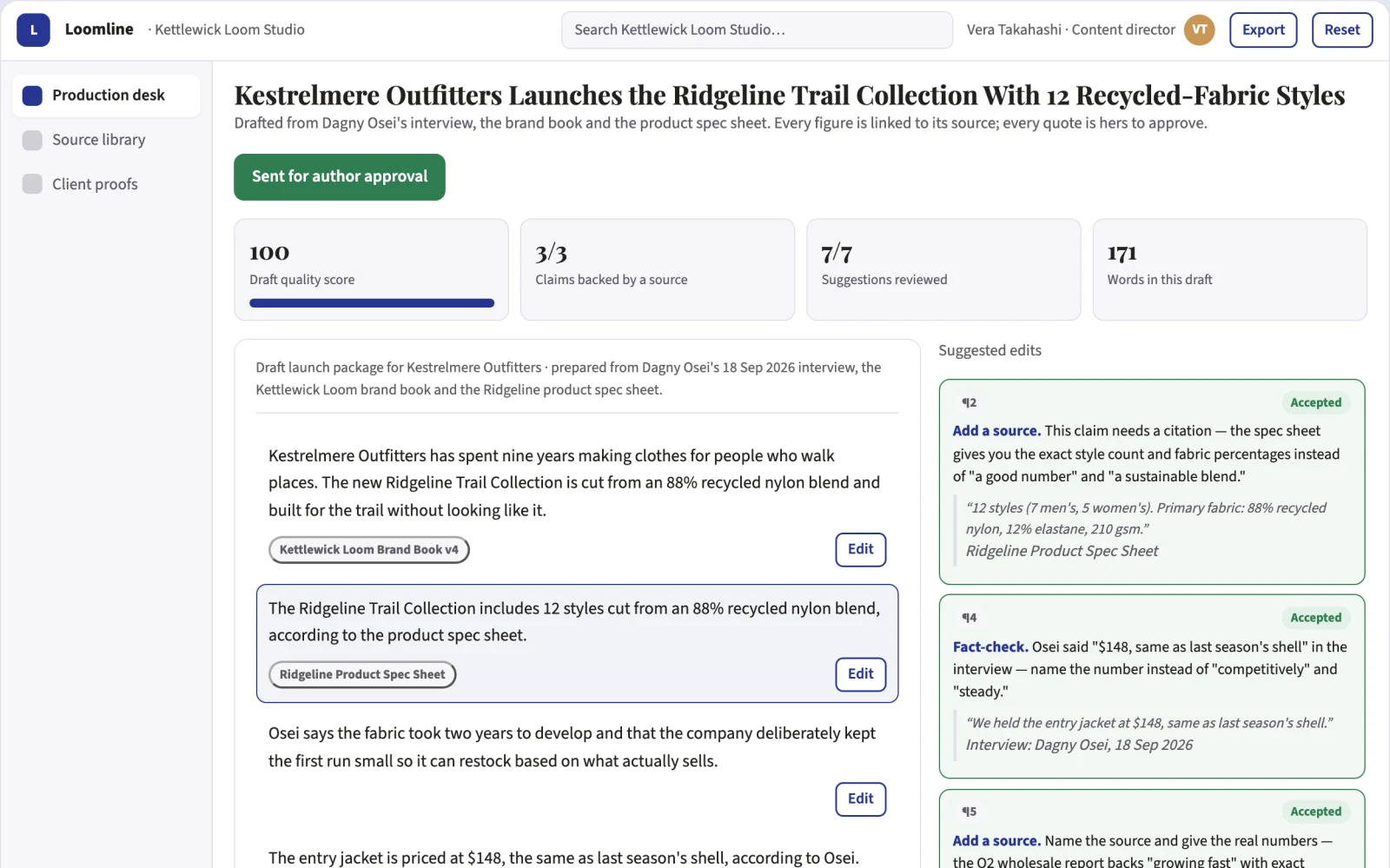 Screenshot of the Source-based content and video production workspace interactive demo
