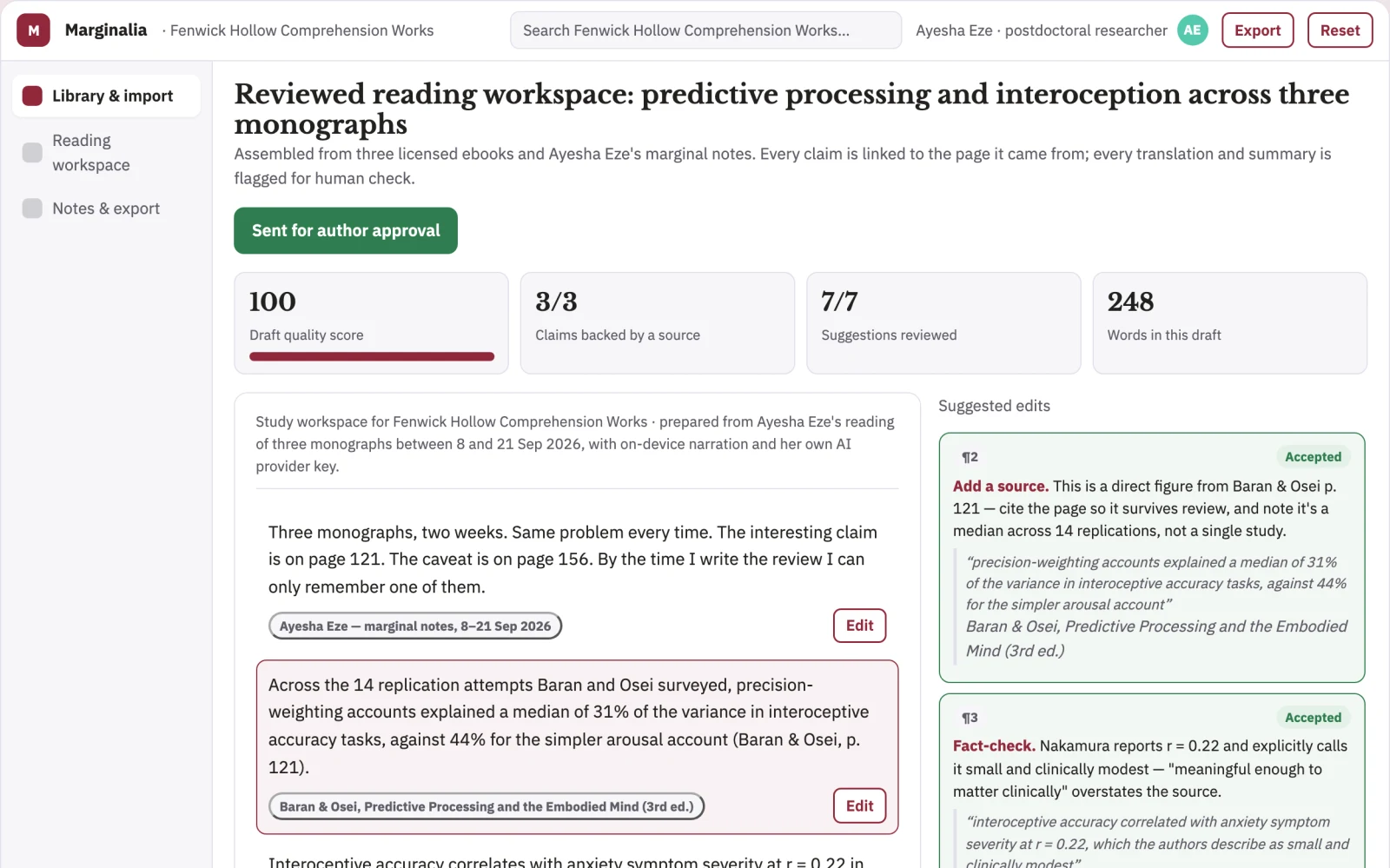 Screenshot of the Source-grounded ebook reading and study workspace interactive demo
