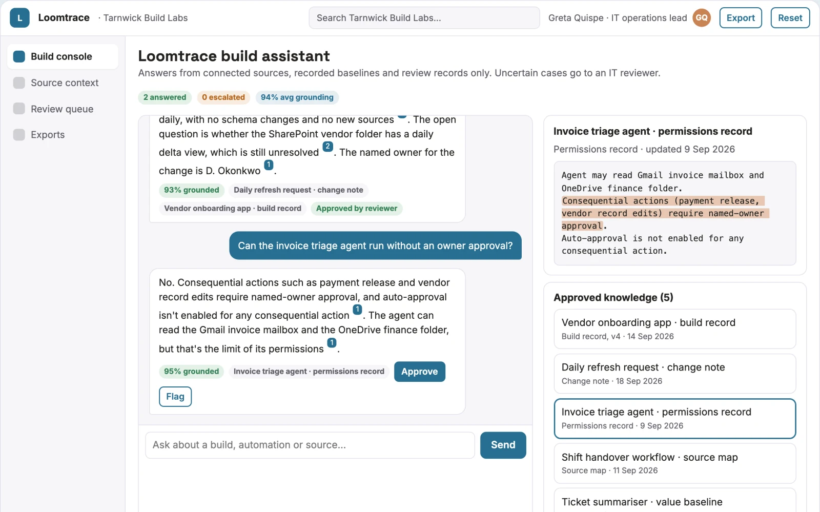 Screenshot of the Source-linked app build and automation console interactive demo