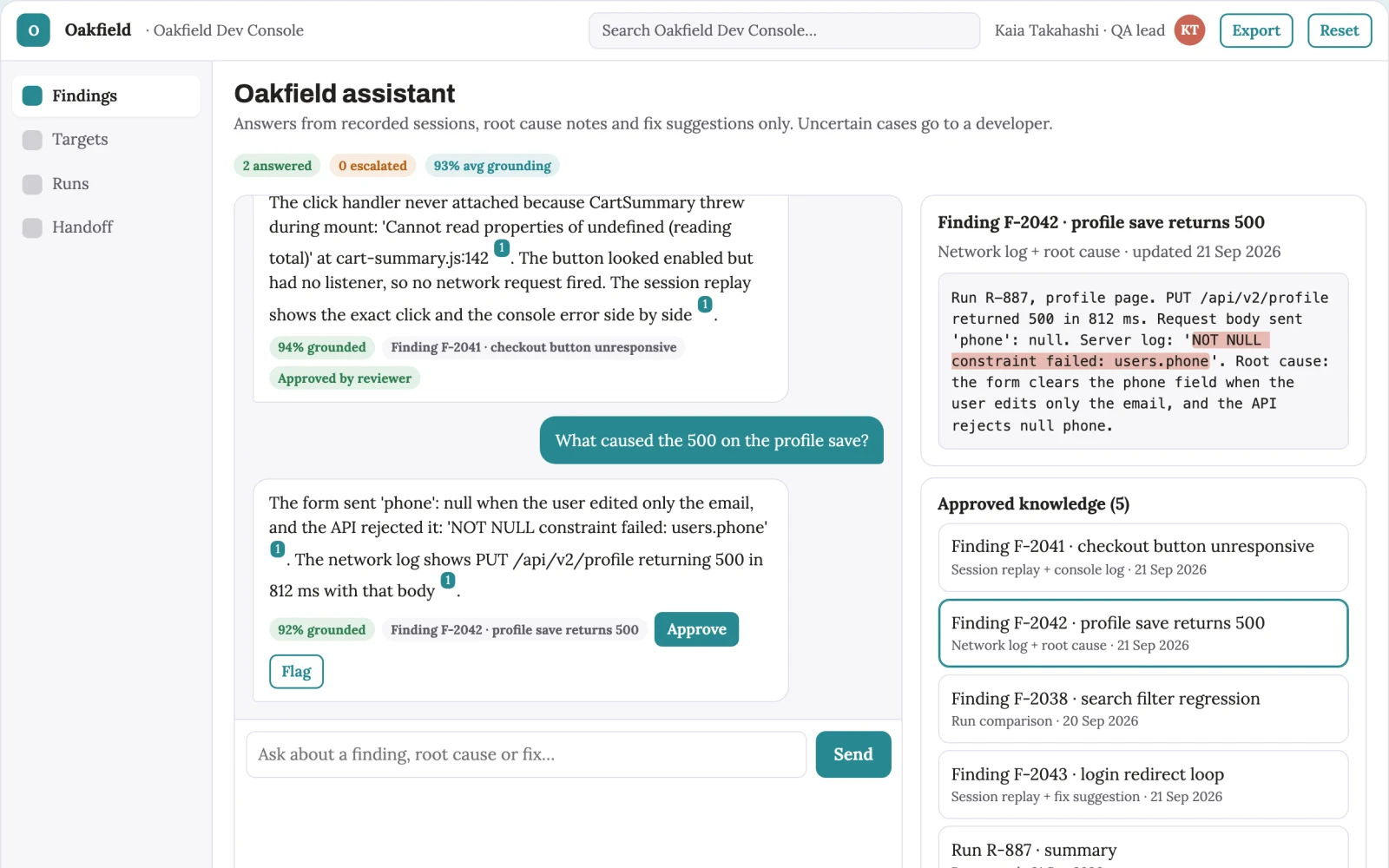 Screenshot of the Source-linked autonomous web app bug testing console interactive demo