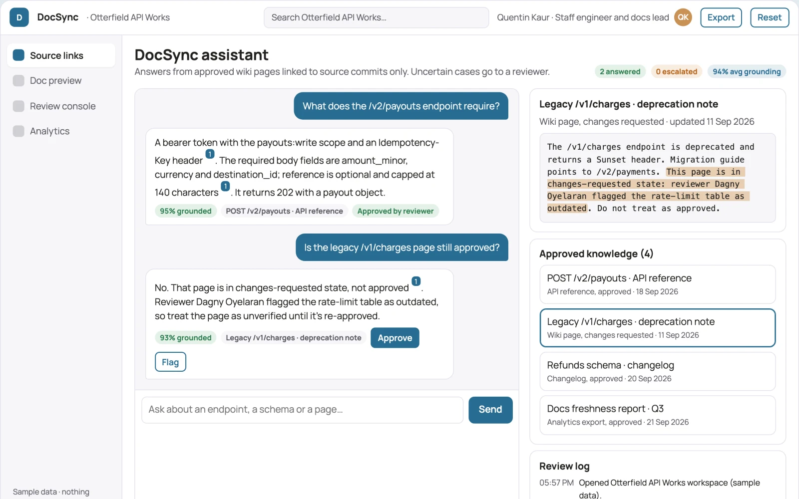 Screenshot of the Source-linked code documentation and wiki console interactive demo