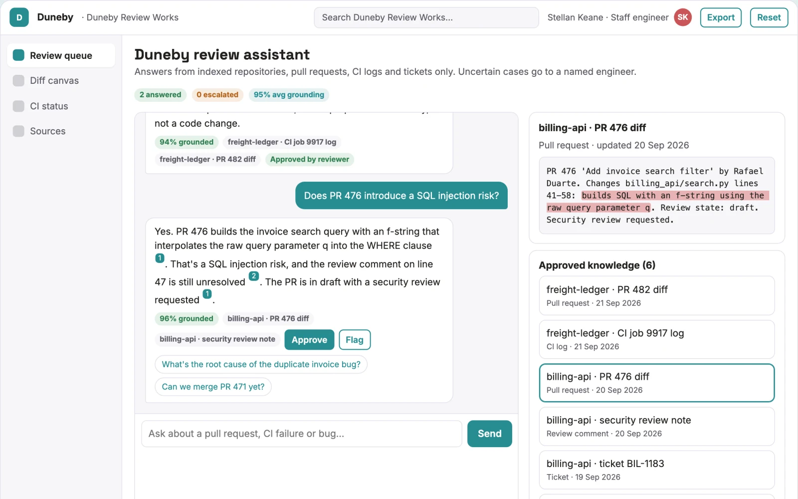Screenshot of the Source-linked code review and debugging console interactive demo