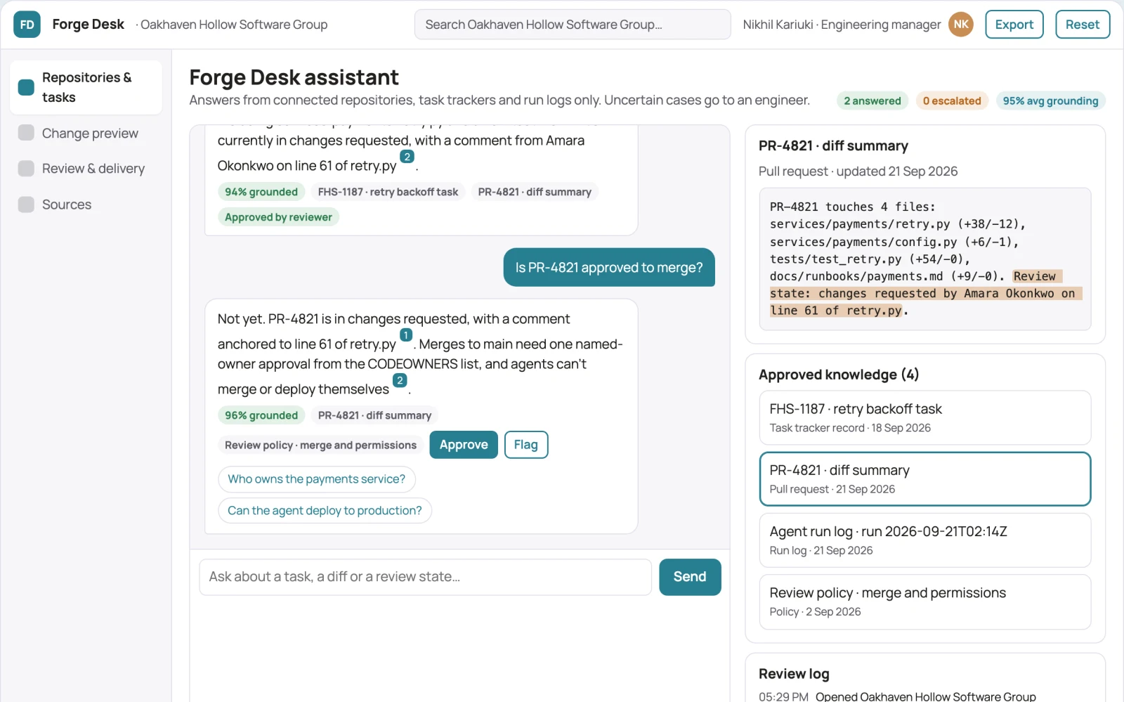 Screenshot of the Source-linked development assistant and admin console interactive demo
