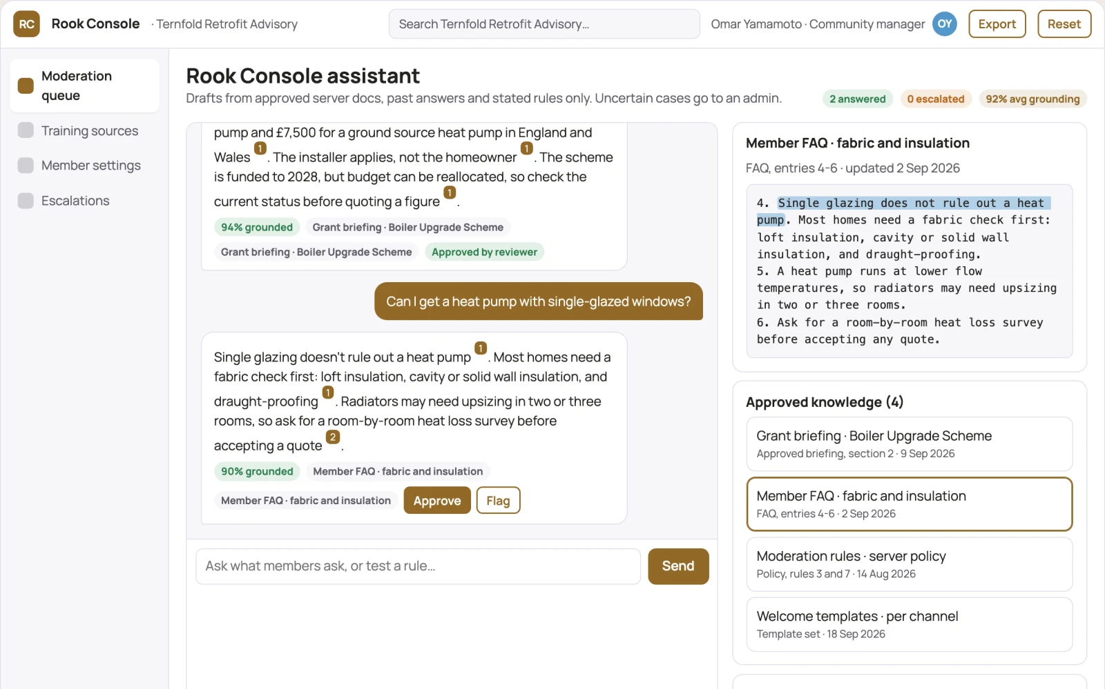 Screenshot of the Source-linked Discord community moderation and engagement console interactive demo