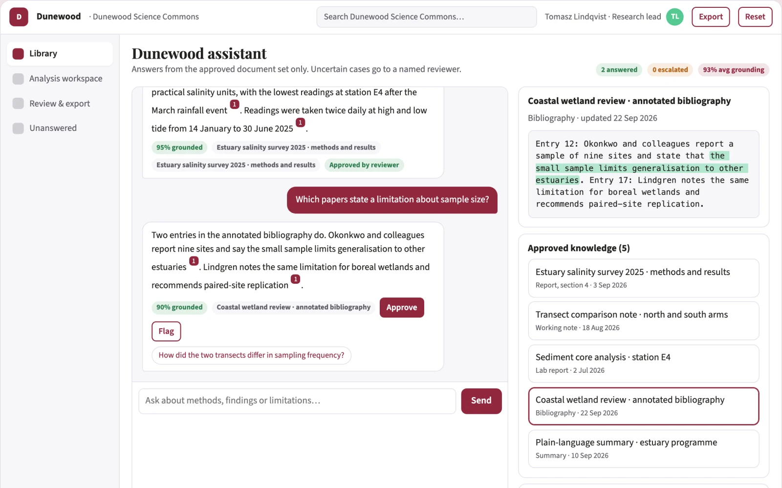 Screenshot of the Source-linked document analysis and Q&A console interactive demo