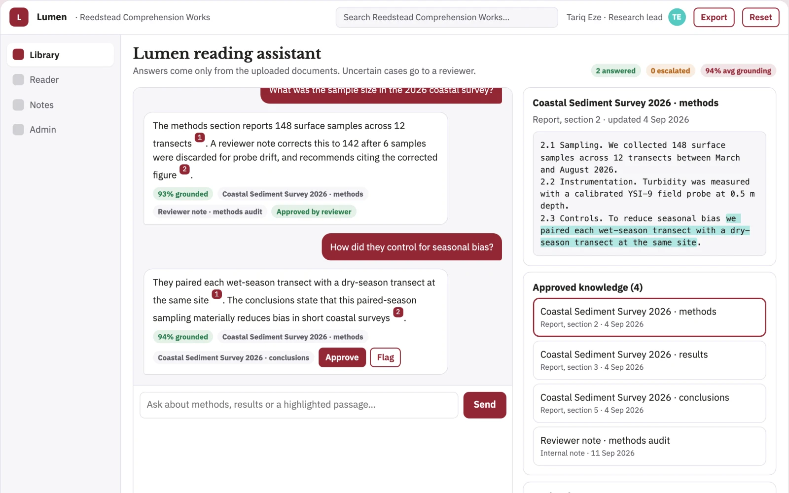 Screenshot of the Source-linked document explanation and study console interactive demo