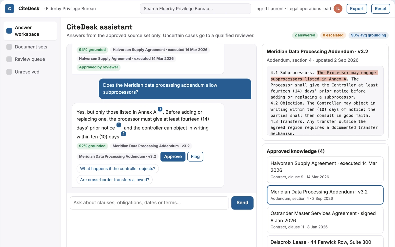 Screenshot of the Source-linked document question and answer console interactive demo