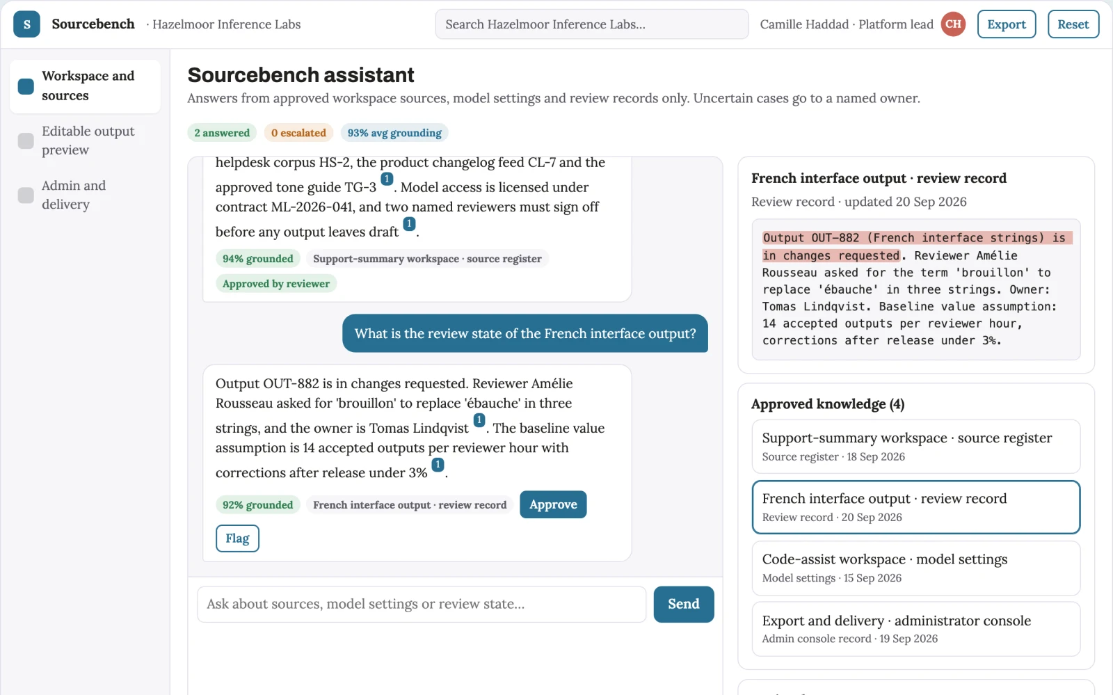 Screenshot of the Source-linked language model workbench interactive demo