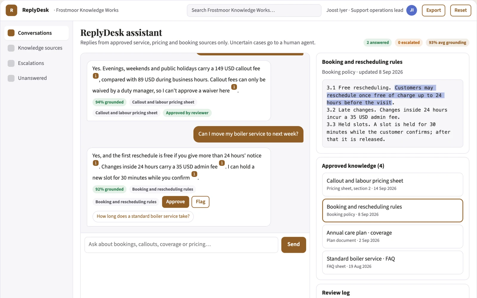 Screenshot of the Source-linked multi-channel customer answer console interactive demo
