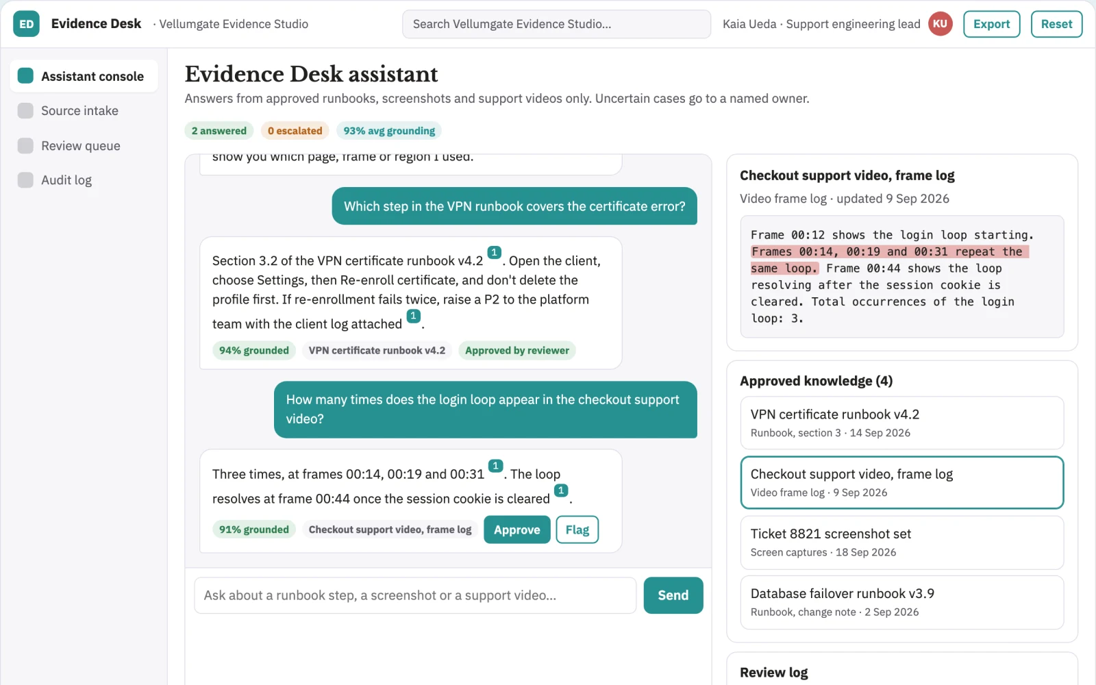 Screenshot of the Source-linked multimodal document and screen assistant interactive demo