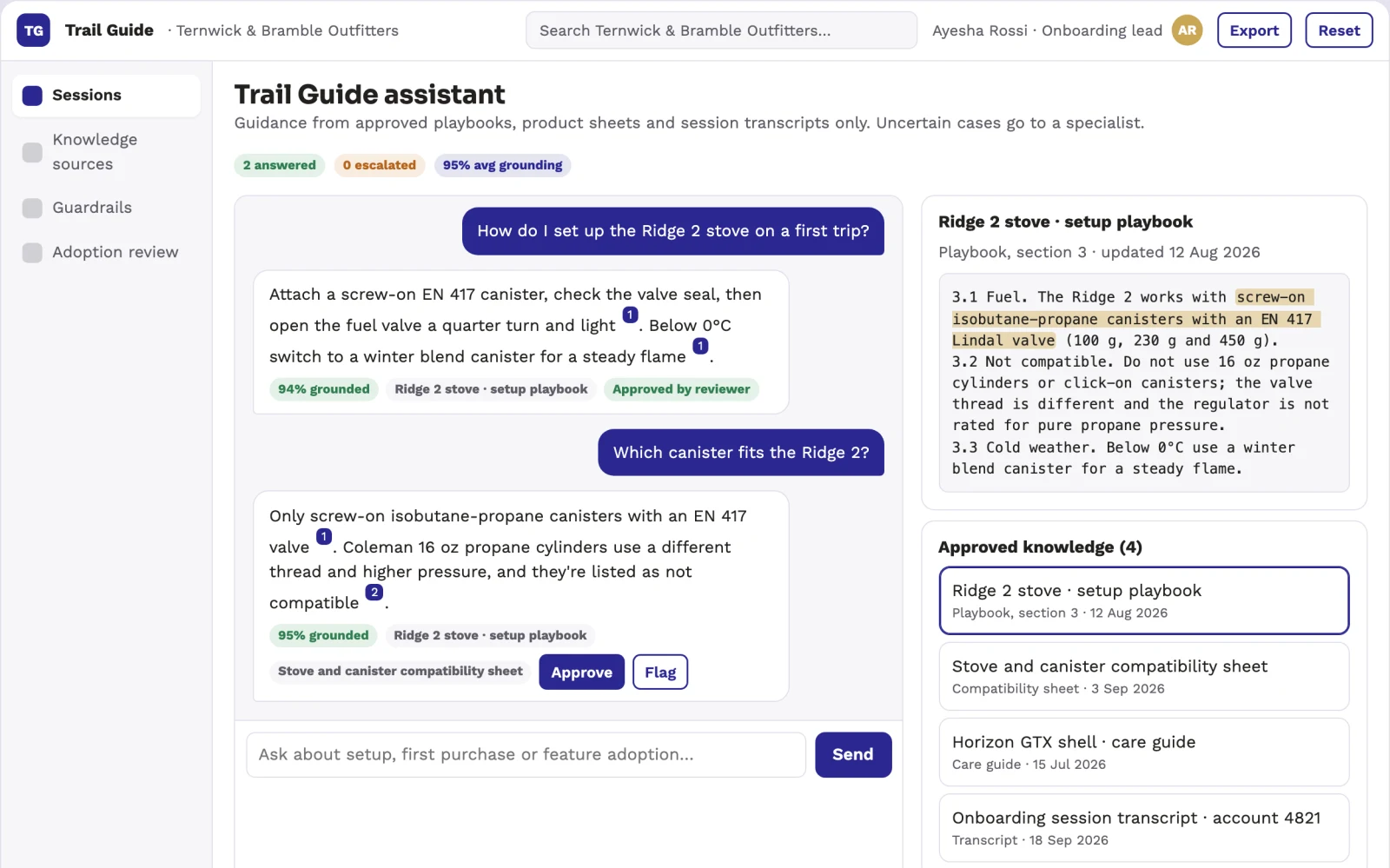 Screenshot of the Source-linked onboarding and feature adoption assistant interactive demo