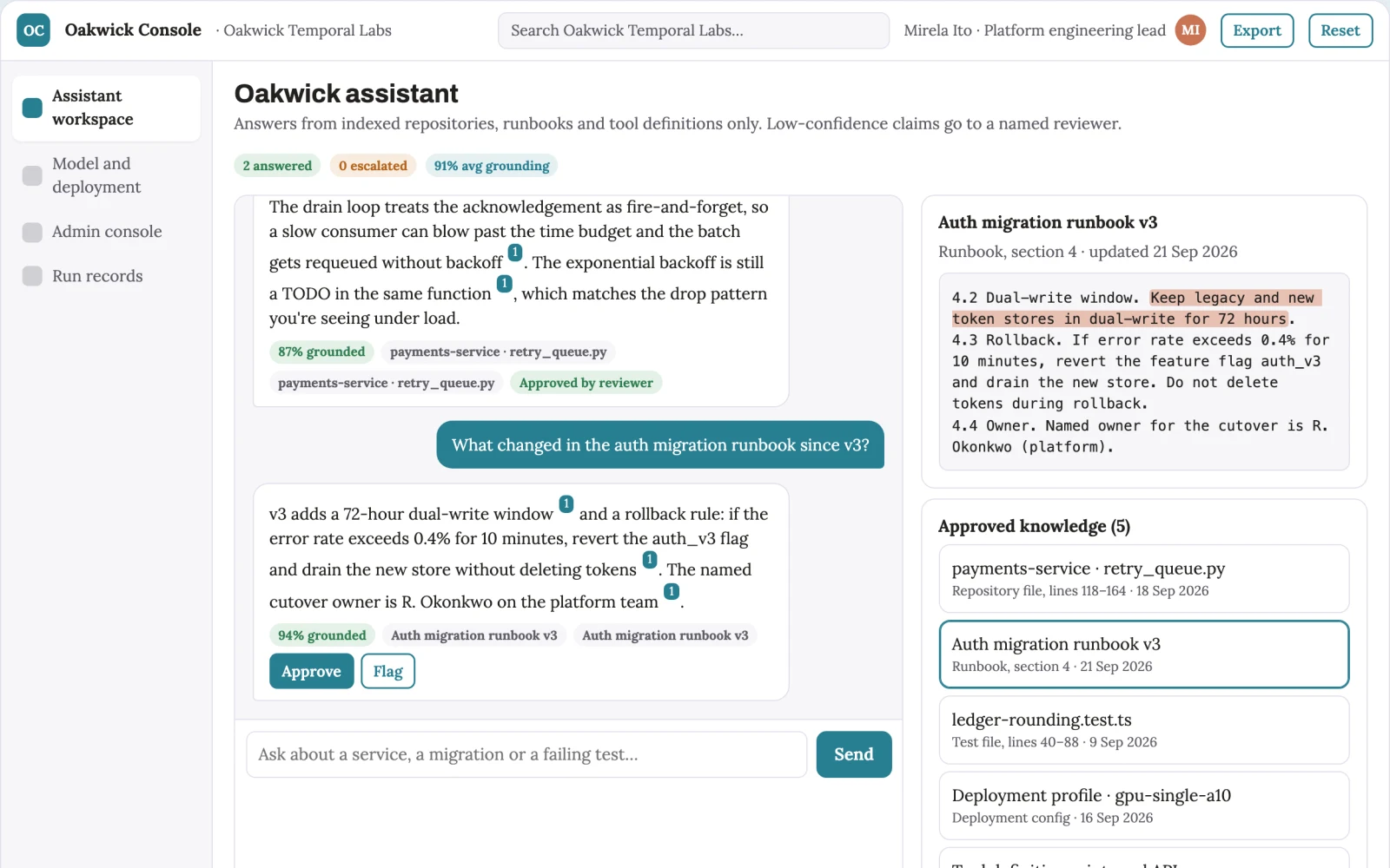 Screenshot of the Source-linked open model coding and reasoning console interactive demo