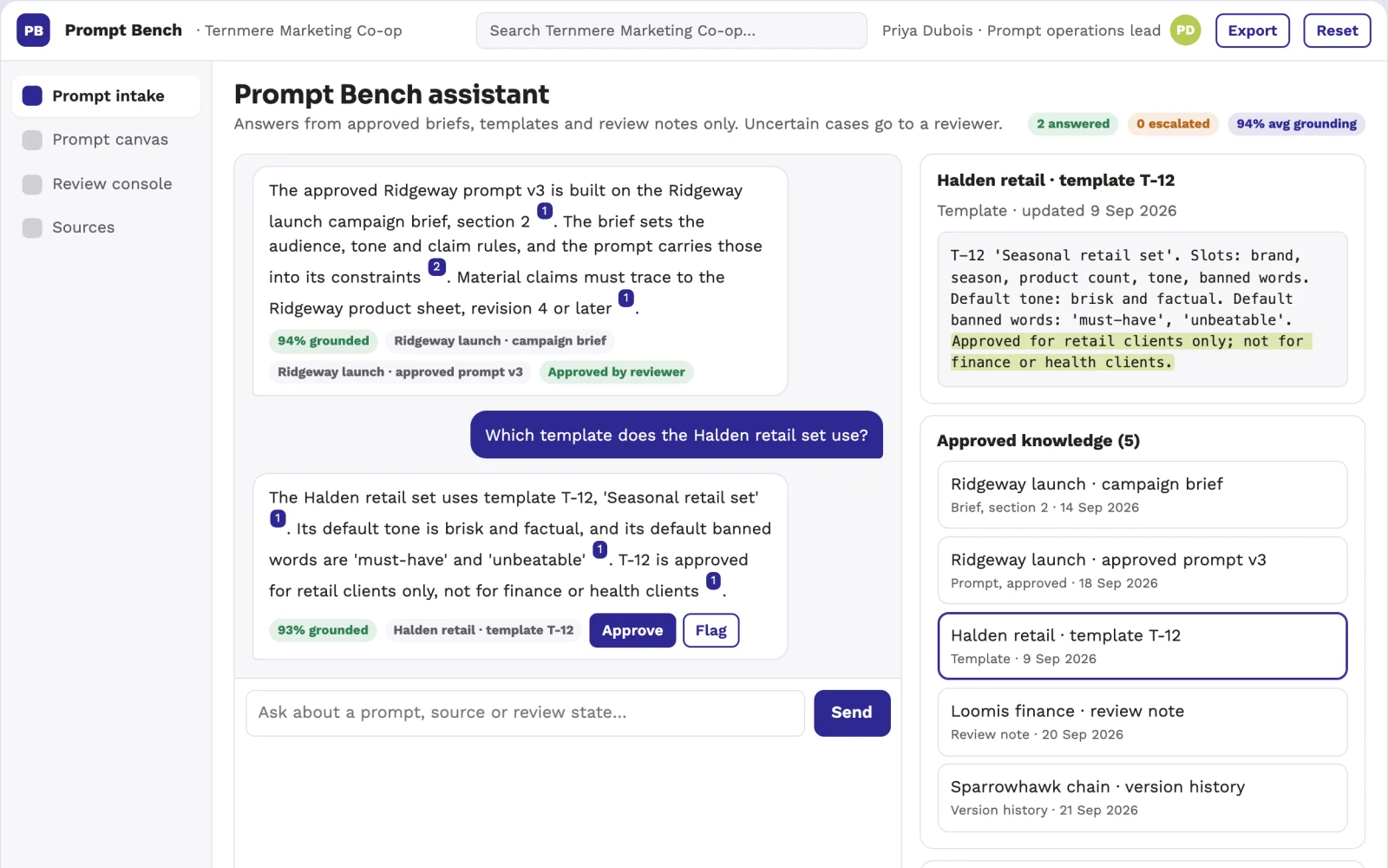 Screenshot of the Source-linked prompt workbench and console interactive demo