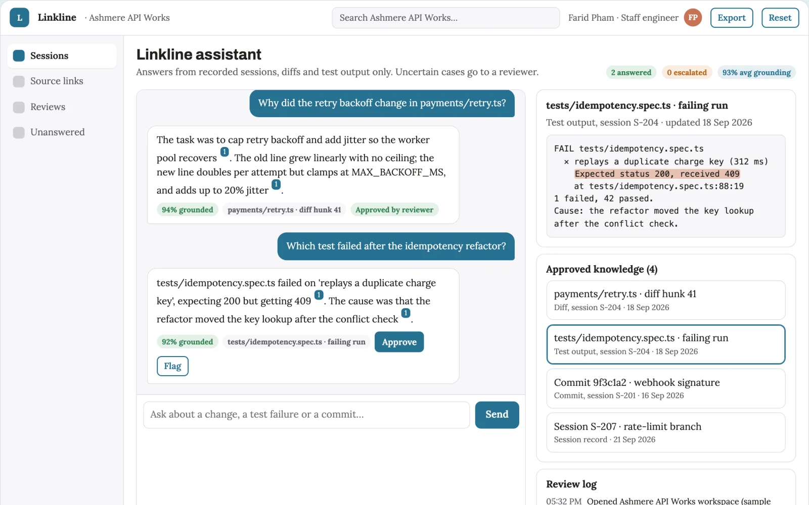 Screenshot of the Source-linked terminal coding assistant console interactive demo
