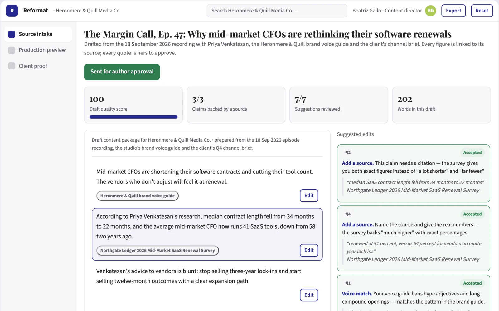 Screenshot of the Source media to multi-format editorial workspace interactive demo
