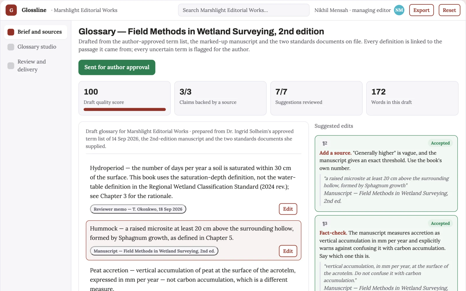 Screenshot of the Specialist glossary authoring studio interactive demo