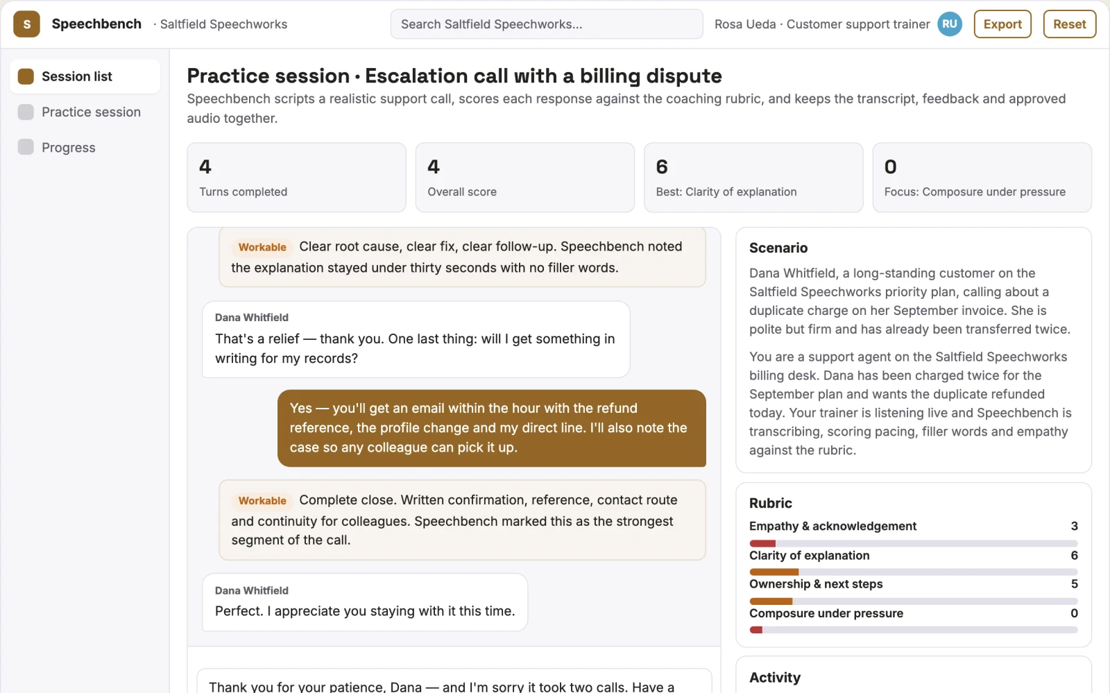 Screenshot of the Spoken audio transcription and speech practice workbench interactive demo