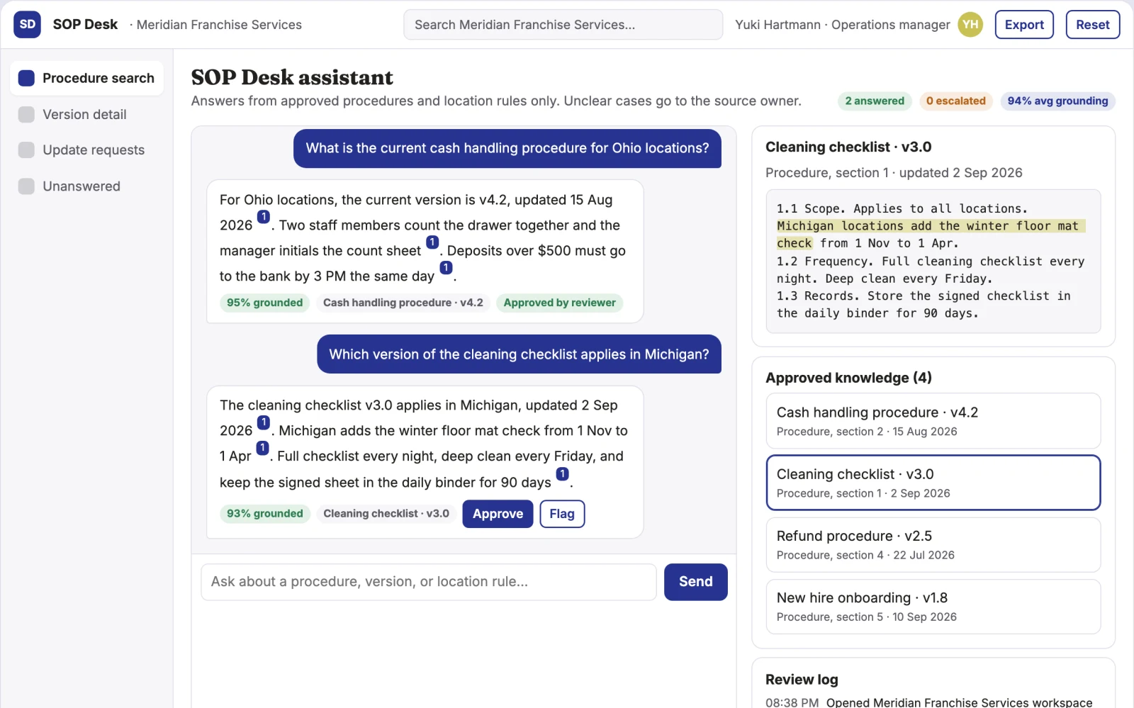 Screenshot of the Standard operating procedure assistant interactive demo
