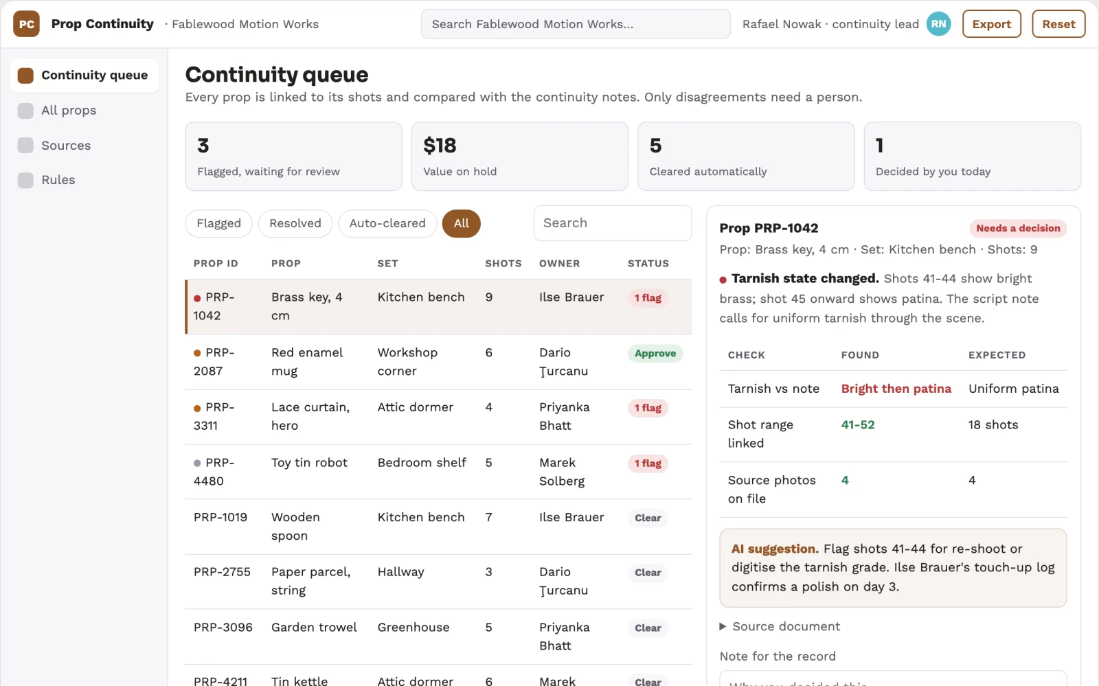 Screenshot of the Stop-motion prop continuity board interactive demo