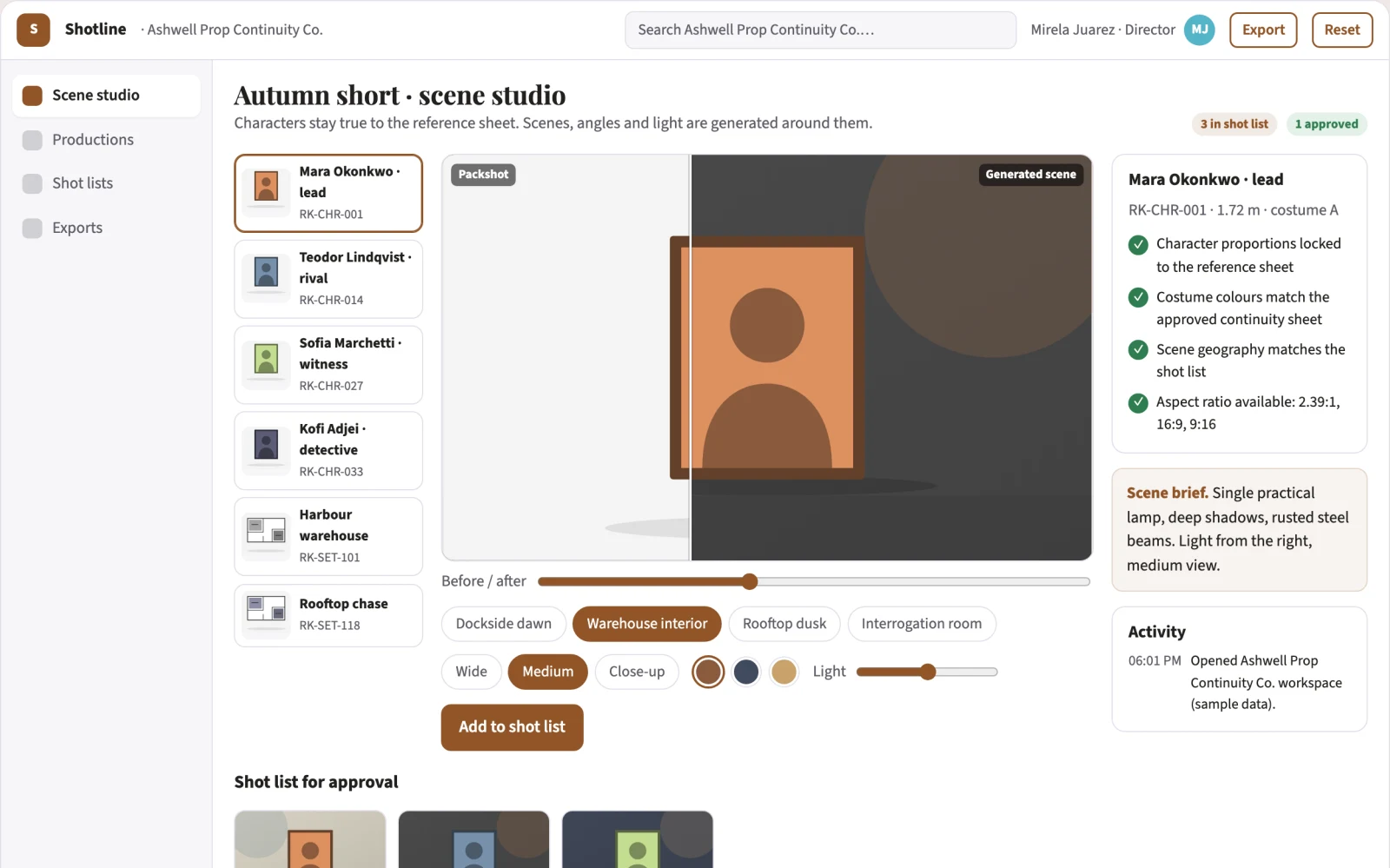 Screenshot of the Storyboard planning and review workspace interactive demo