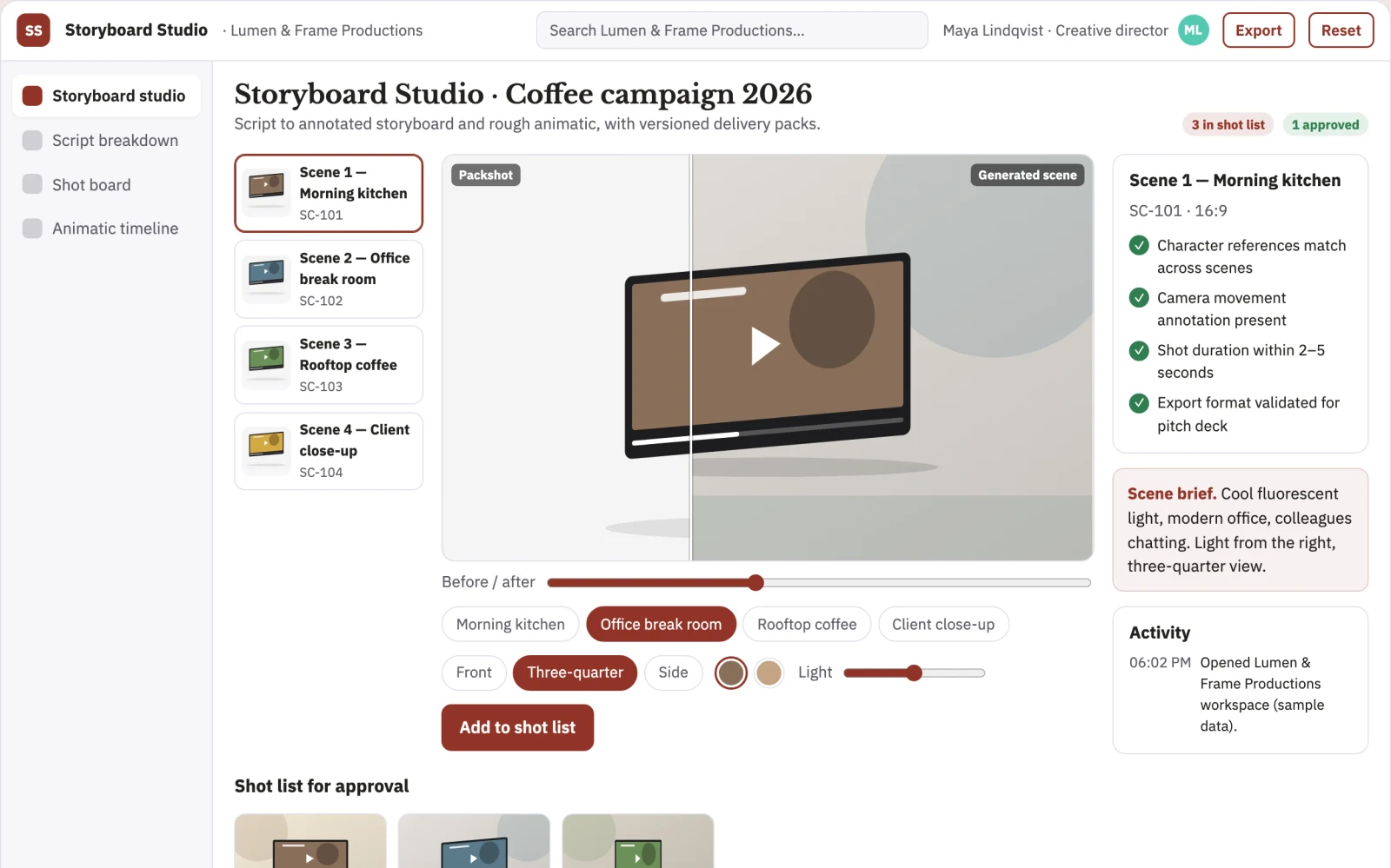 Demo screen of Storyboard subscription