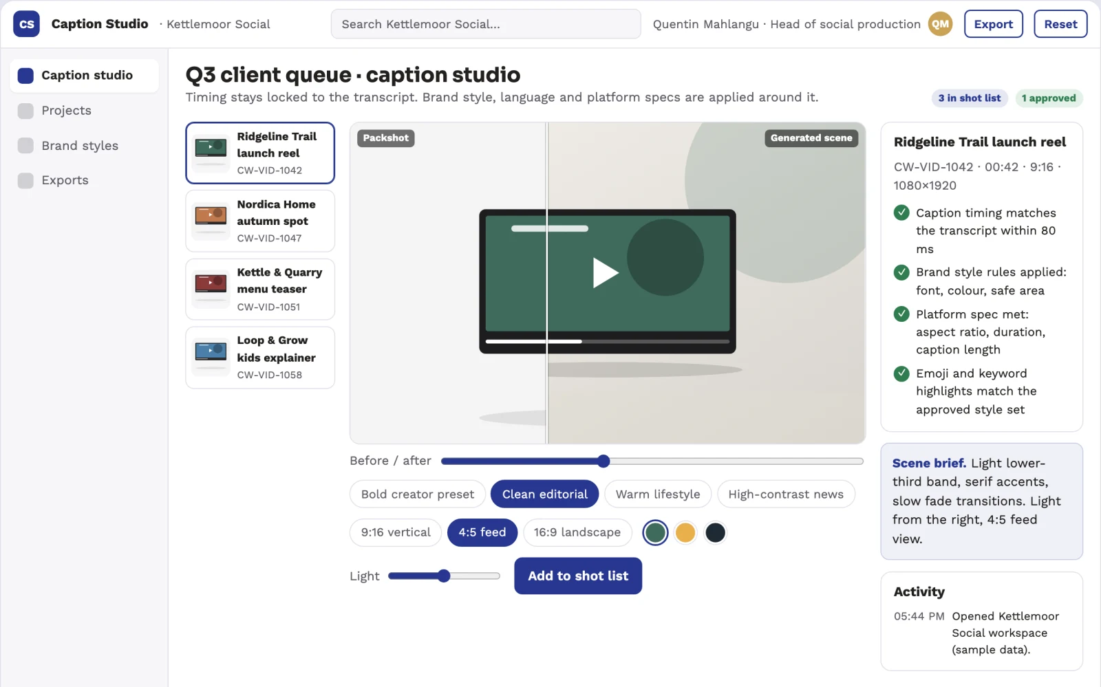 Screenshot of the Styled caption and subtitle production studio interactive demo