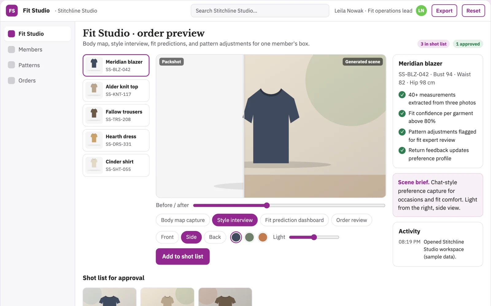 Demo screen of Fit-First Wardrobe Service