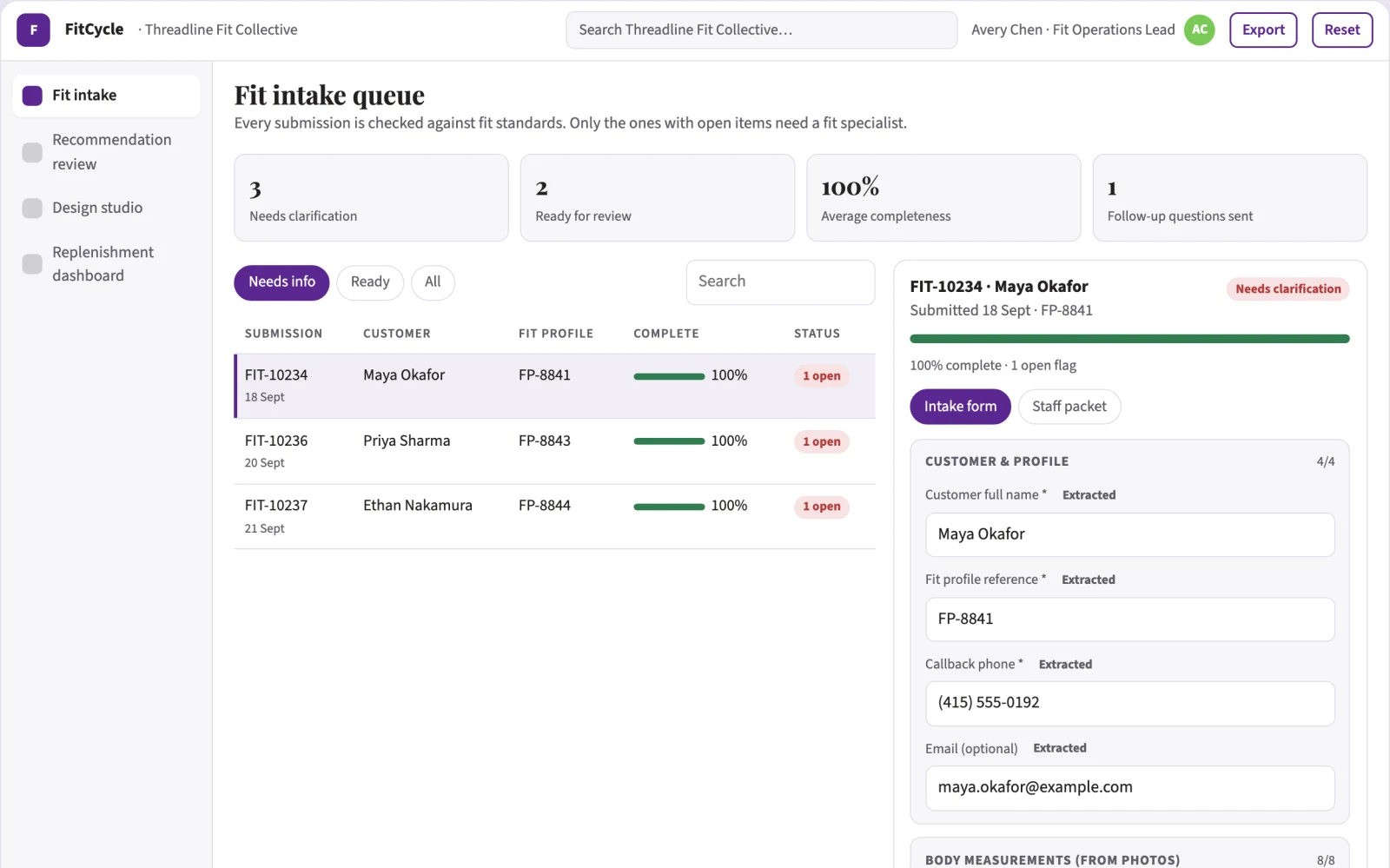 Demo screen of FitCycle Underwear Service