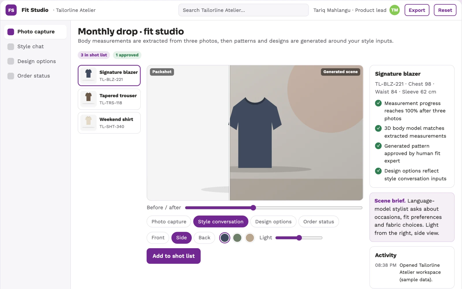 Demo screen of Monthly Personal AI Tailor
