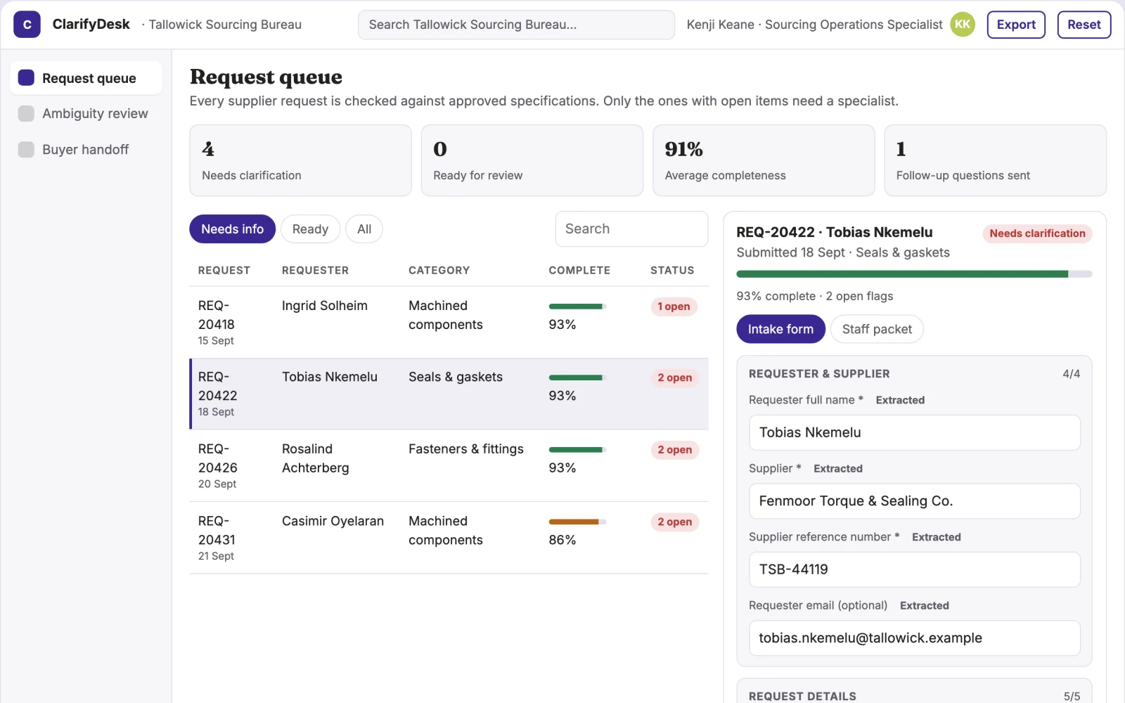 Screenshot of the Supplier language ambiguity resolver interactive demo