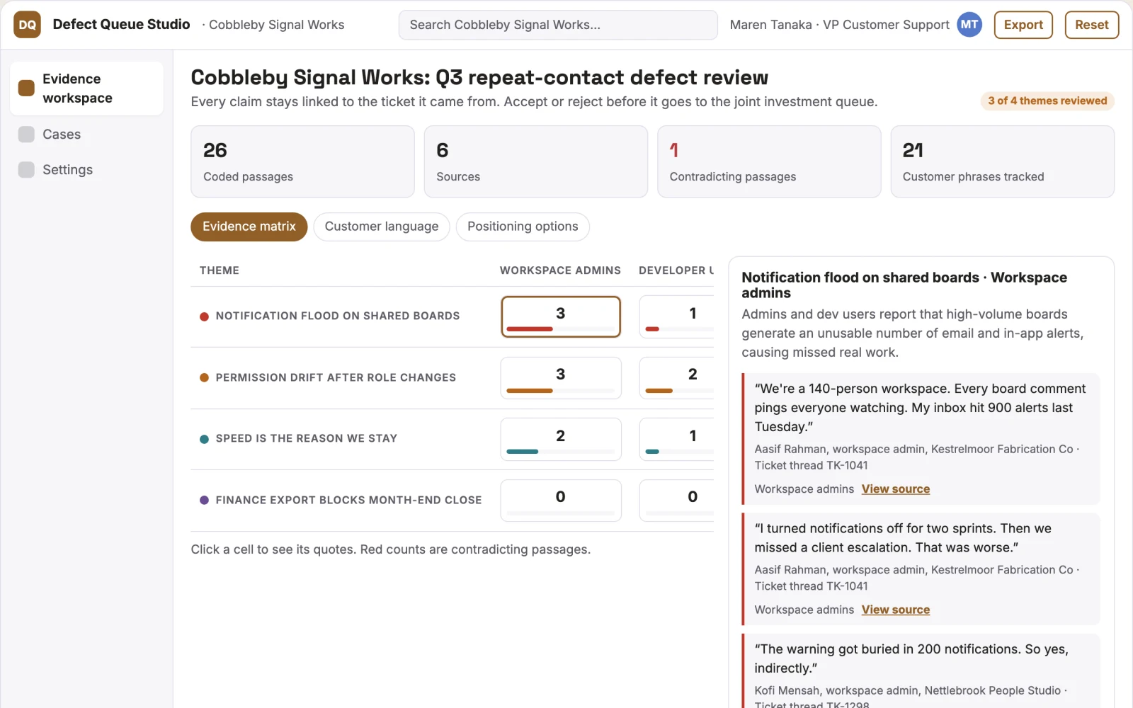 Screenshot of the Support defect-to-fix opportunity engine interactive demo