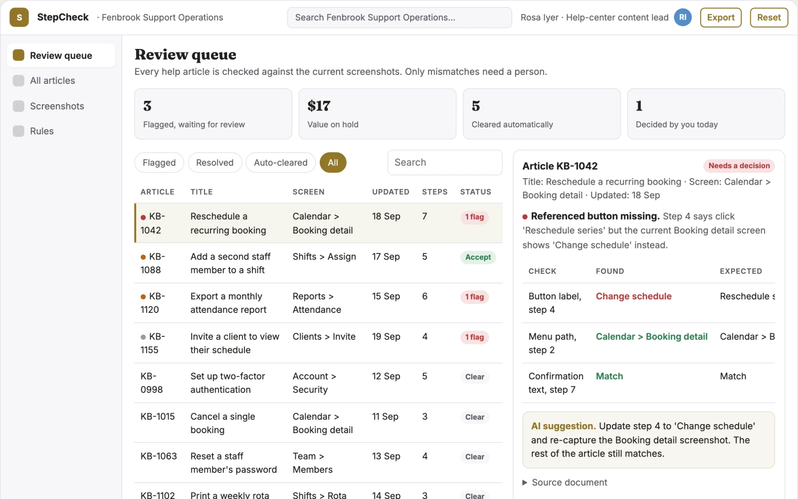 Screenshot of the Support screenshot step verifier interactive demo