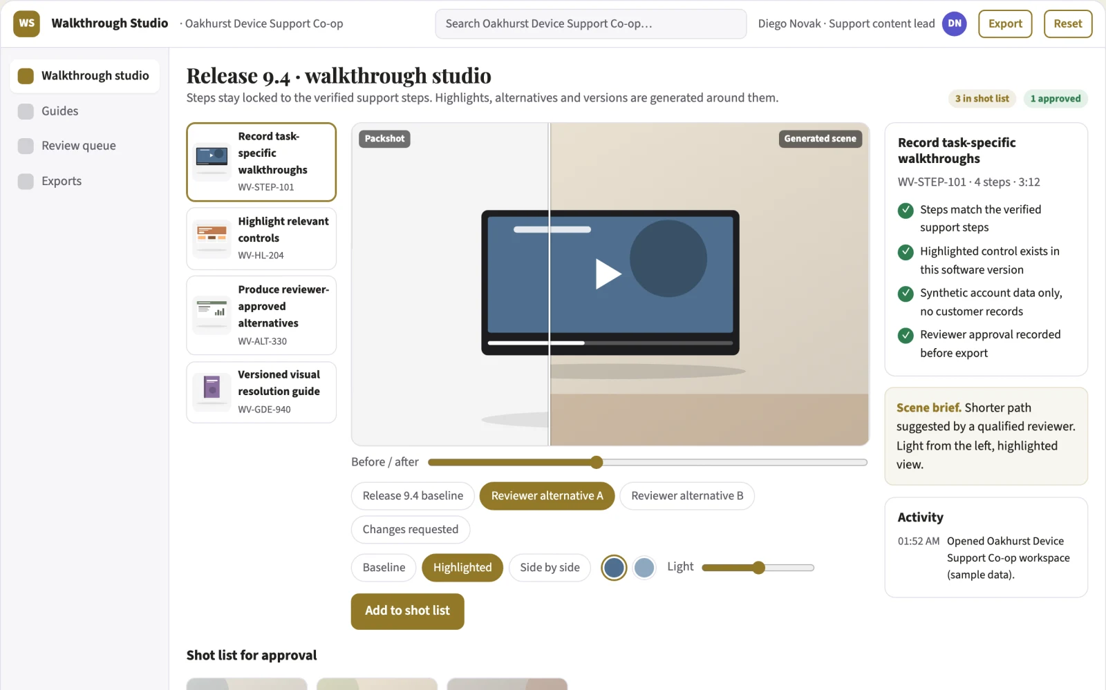 Screenshot of the Support visual walkthrough generator interactive demo